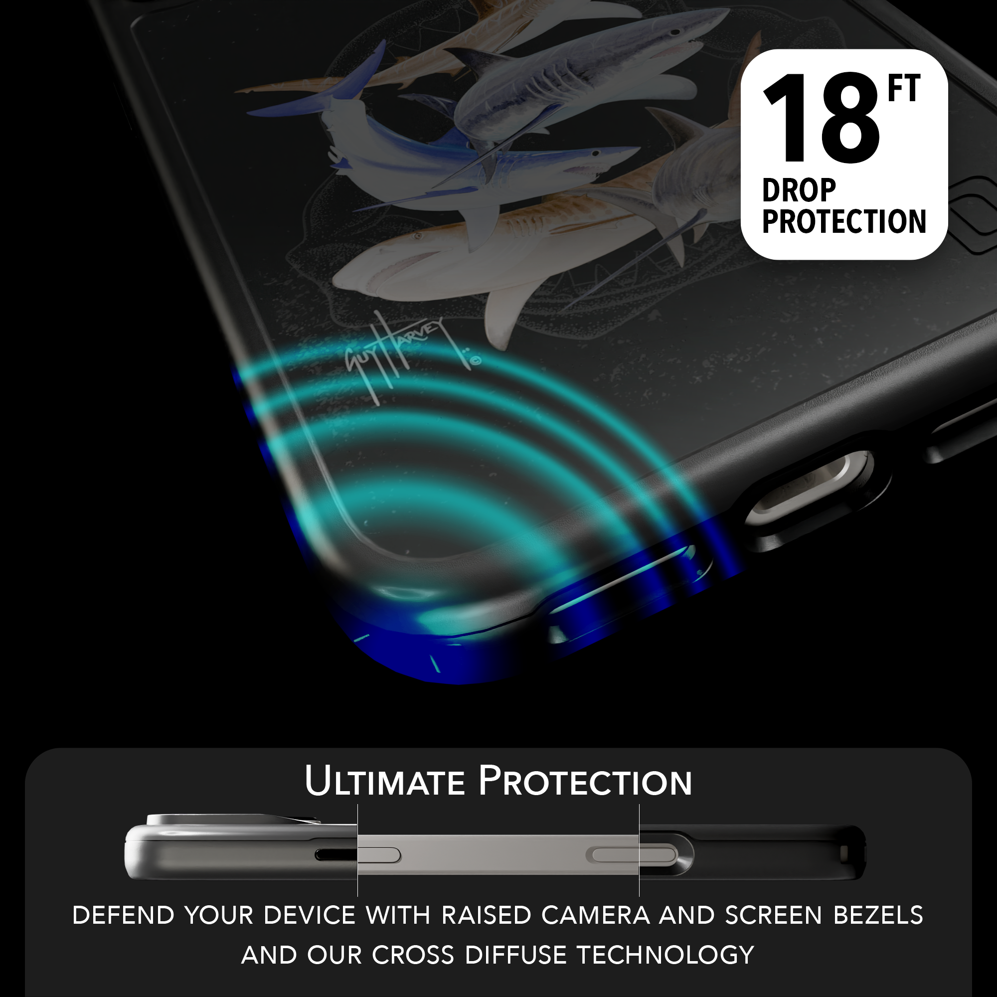 Guy Harvey Collection - Shark Collage for iPhone 17 Series Shark Collage / iPhone 17 Pro Max / Black