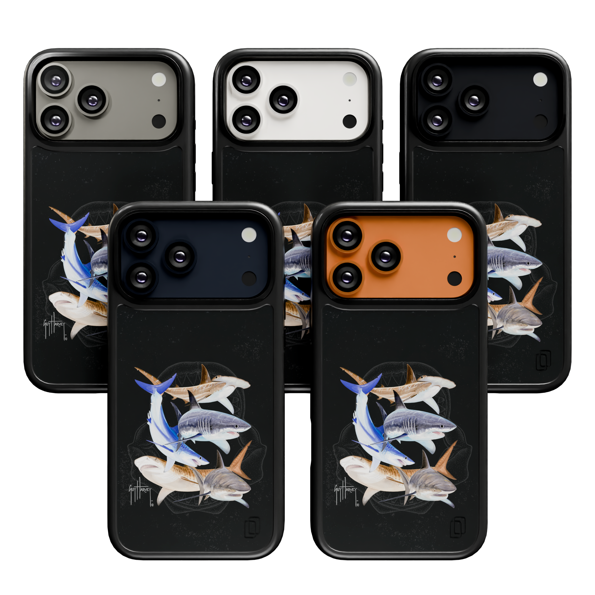 Guy Harvey Collection - Shark Collage for iPhone 17 Series Shark Collage / iPhone 17 Pro Max / Black