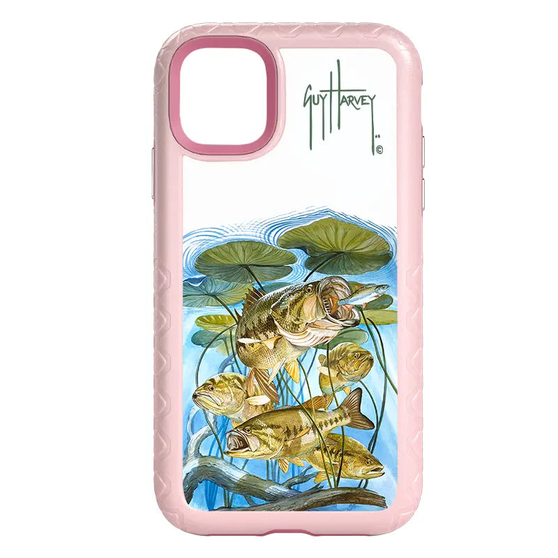 Guy Harvey Fortitude Series for Apple iPhone 11 - Five Largemouth Under Lilypads - Custom Case - PinkMagnolia - cellhelmet