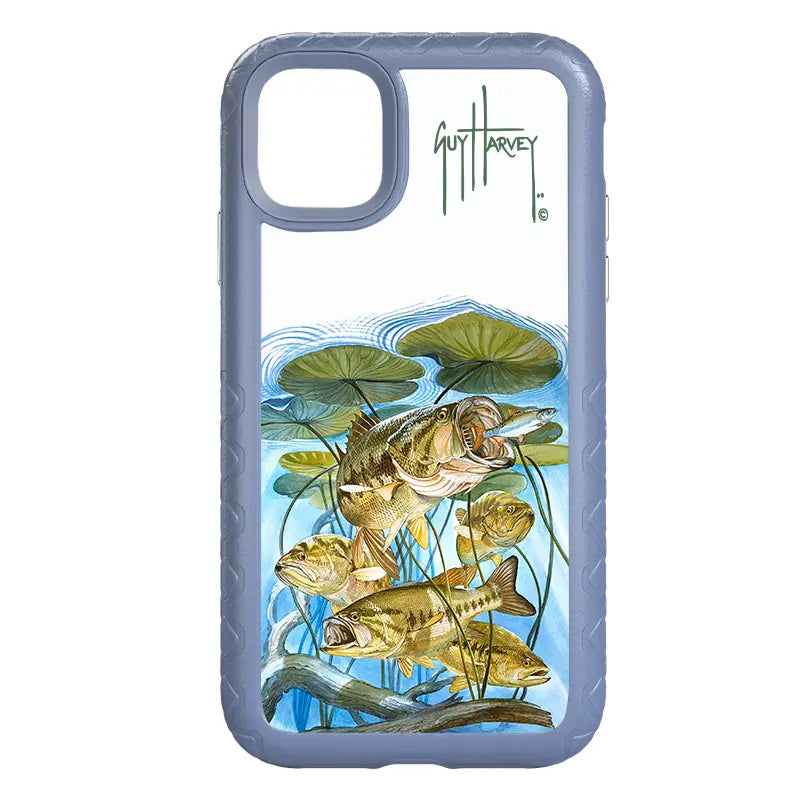 Guy Harvey Fortitude Series for Apple iPhone 11 - Five Largemouth Under Lilypads - Custom Case - SlateBlue - cellhelmet