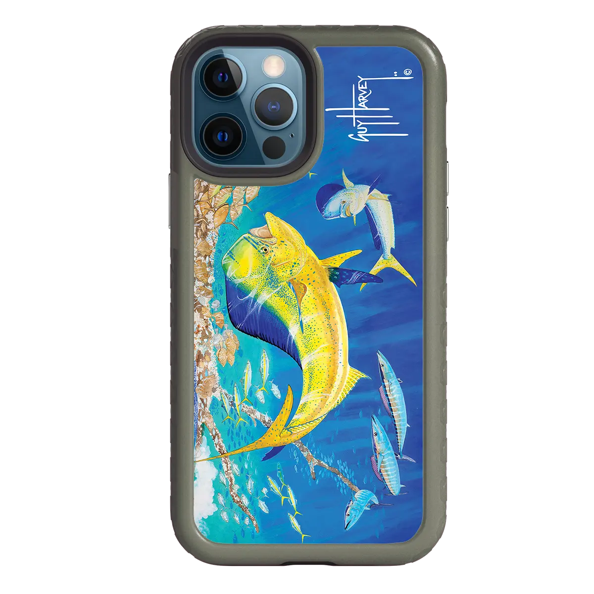 Guy Harvey Fortitude Series for Apple iPhone 12 / 12 Pro - Dolphin Oasis - Custom Case - OliveDrabGreen - cellhelmet