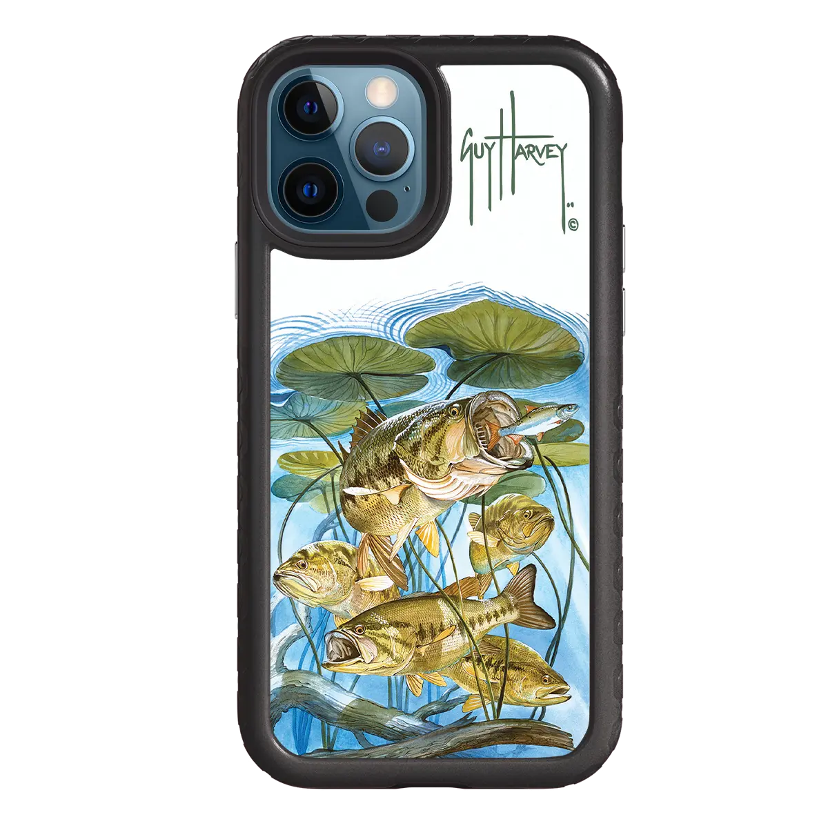 Guy Harvey Fortitude Series for Apple iPhone 12 / 12 Pro - Five Largemouth Under Lilypads - Custom Case - OnyxBlack - cellhelmet