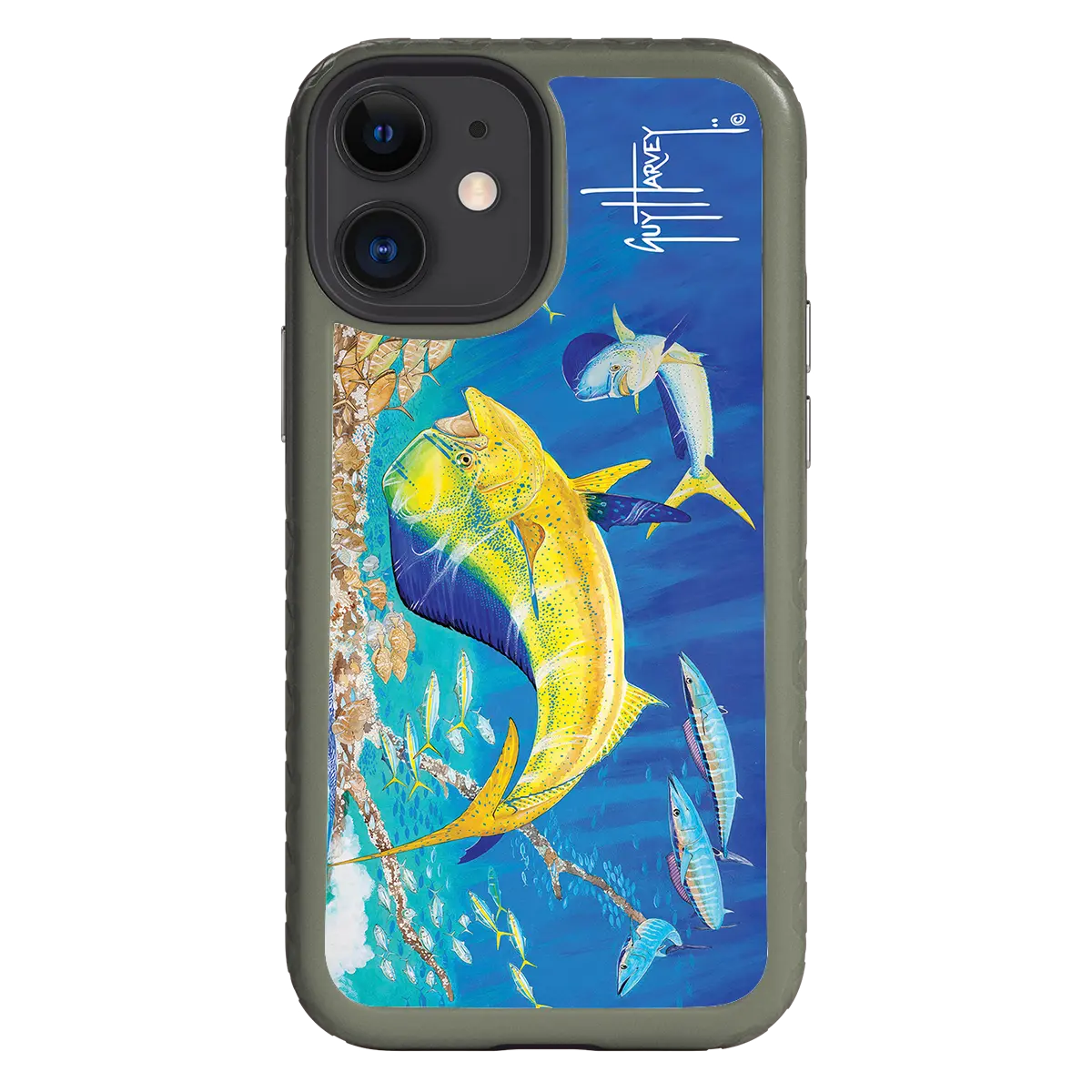 Guy Harvey Fortitude Series for Apple iPhone 12 Mini - Dolphin Oasis - Custom Case - OliveDrabGreen - cellhelmet