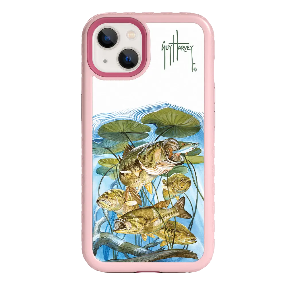 Guy Harvey Fortitude Series for Apple iPhone 13 - Five Largemouth Under Lilypads - Custom Case - PinkMagnolia - cellhelmet