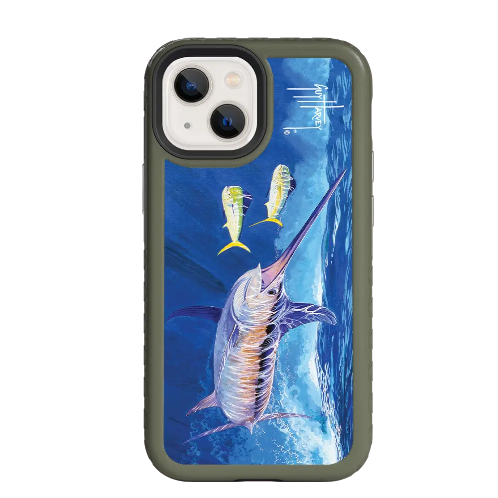 Guy Harvey Fortitude Series for Apple iPhone 13 Mini - Bullseye Sword - Custom Case - OliveDrabGreen - cellhelmet