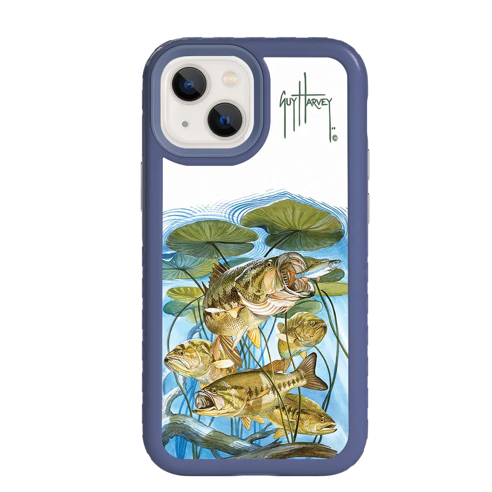 Guy Harvey Fortitude Series for Apple iPhone 13 Mini - Five Largemouth Under Lilypads - Custom Case - SlateBlue - cellhelmet