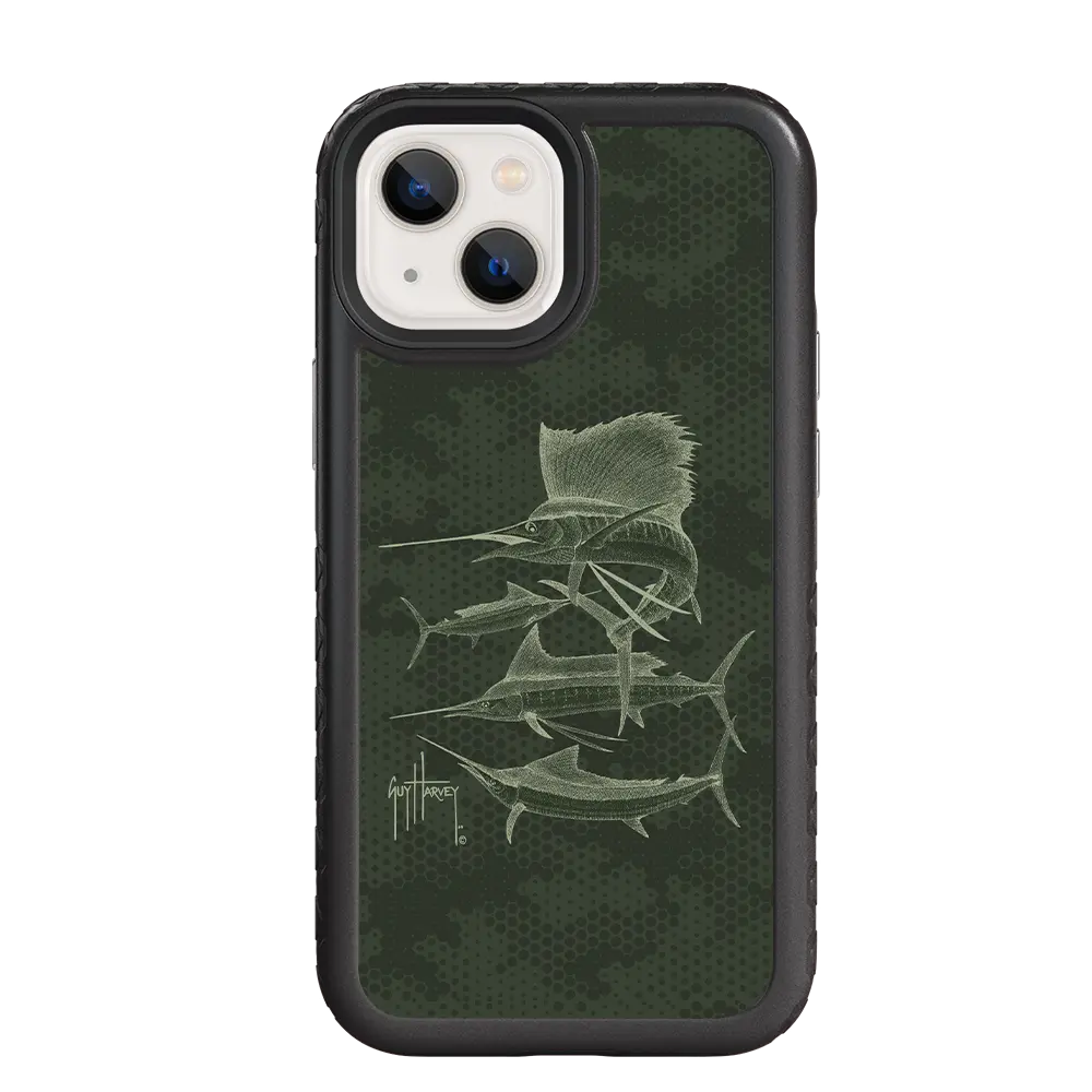 Guy Harvey Fortitude Series for Apple iPhone 13 Mini - Green Camo - Custom Case - OnyxBlack - cellhelmet