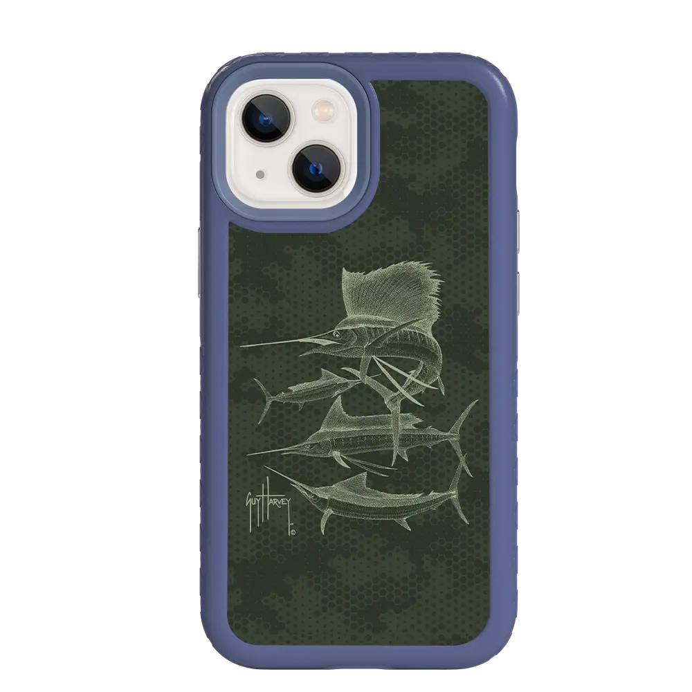 Guy Harvey Fortitude Series for Apple iPhone 13 Mini - Green Camo - Custom Case - SlateBlue - cellhelmet