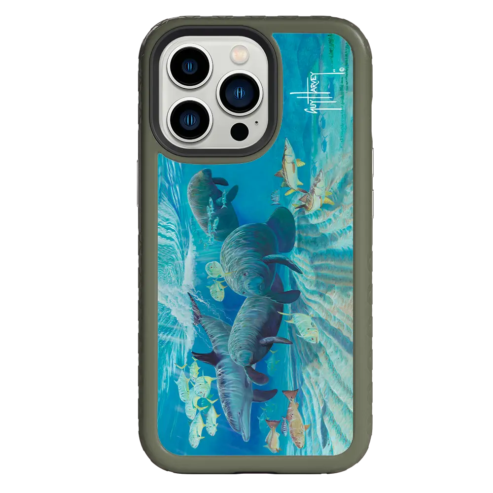 Guy Harvey Fortitude Series for Apple iPhone 13 Pro - Manatee Pass - Custom Case - OliveDrabGreen - cellhelmet