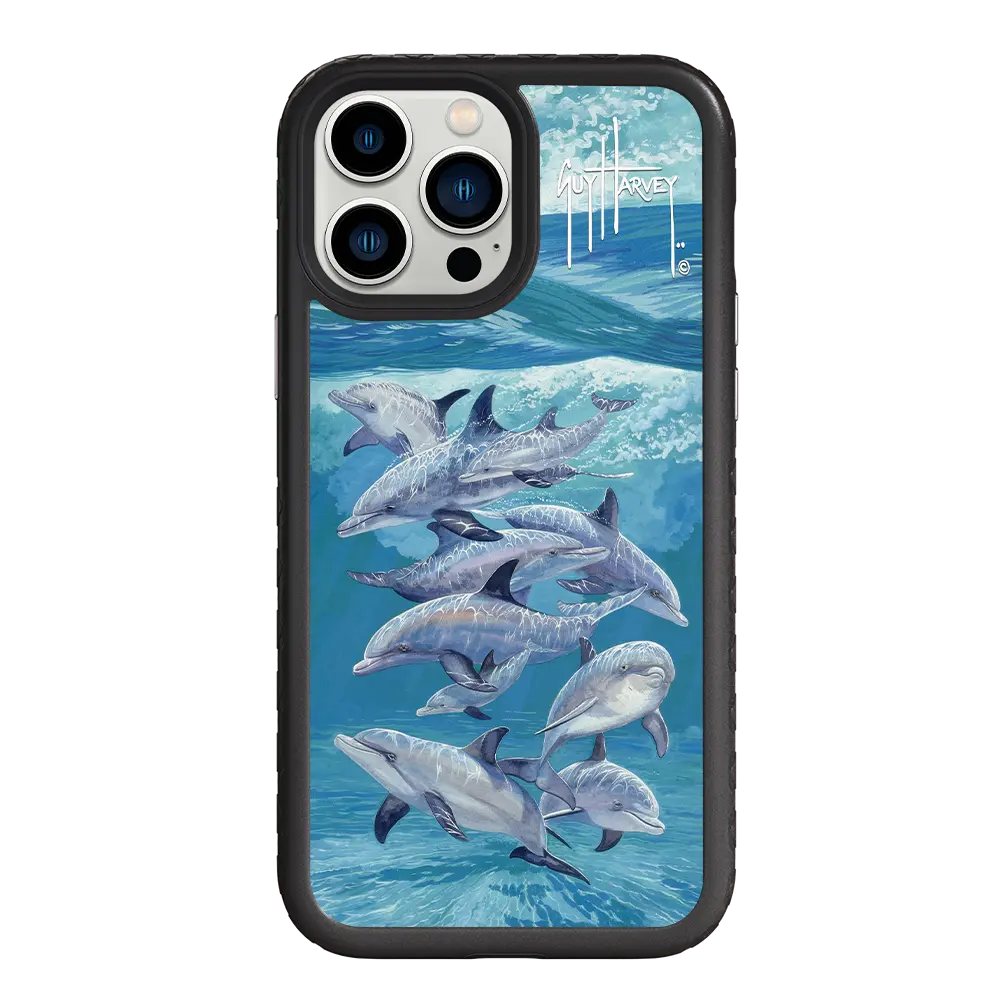 Guy Harvey Fortitude Series for Apple iPhone 13 Pro Max - Bottlenose Dolphins - Custom Case - OnyxBlack - cellhelmet