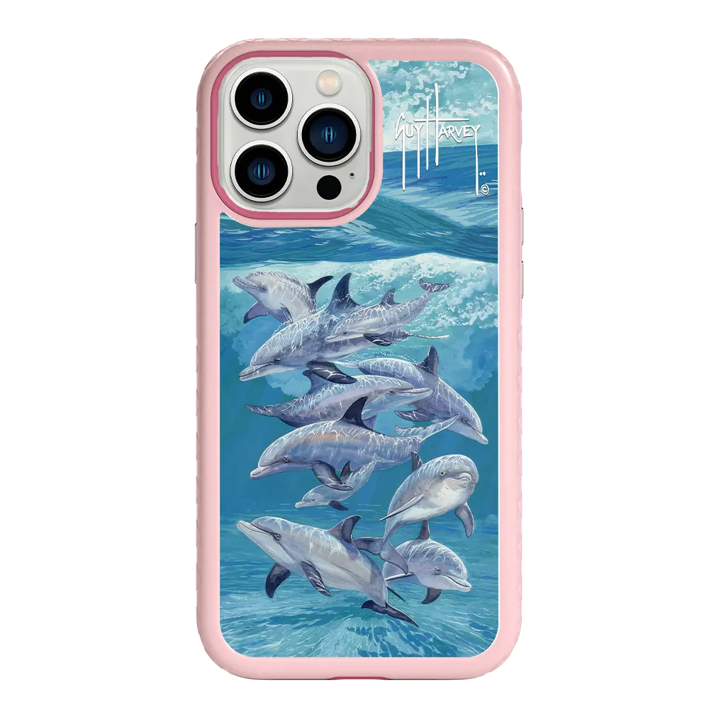 Guy Harvey Fortitude Series for Apple iPhone 13 Pro Max - Bottlenose Dolphins - Custom Case - PinkMagnolia - cellhelmet