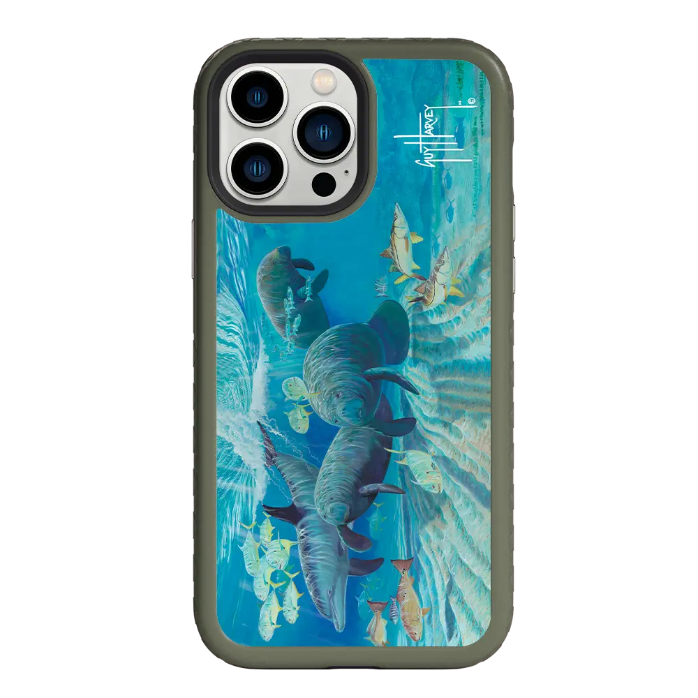 Guy Harvey Fortitude Series for Apple iPhone 13 Pro Max - Manatee Pass - Custom Case - OliveDrabGreen - cellhelmet