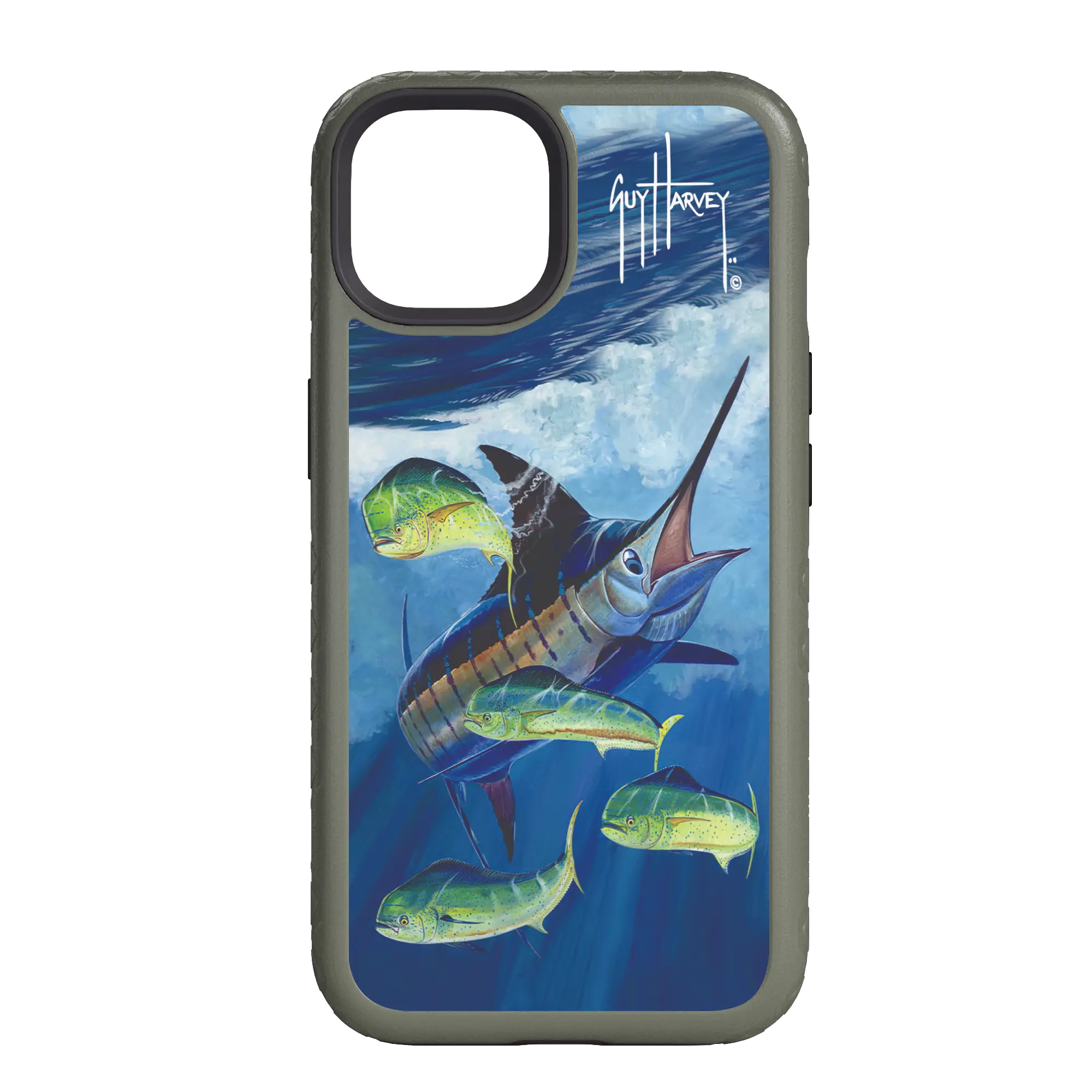 Guy Harvey Fortitude Series for Apple iPhone 14 - Four Play - Custom Case - OliveDrabGreen - cellhelmet