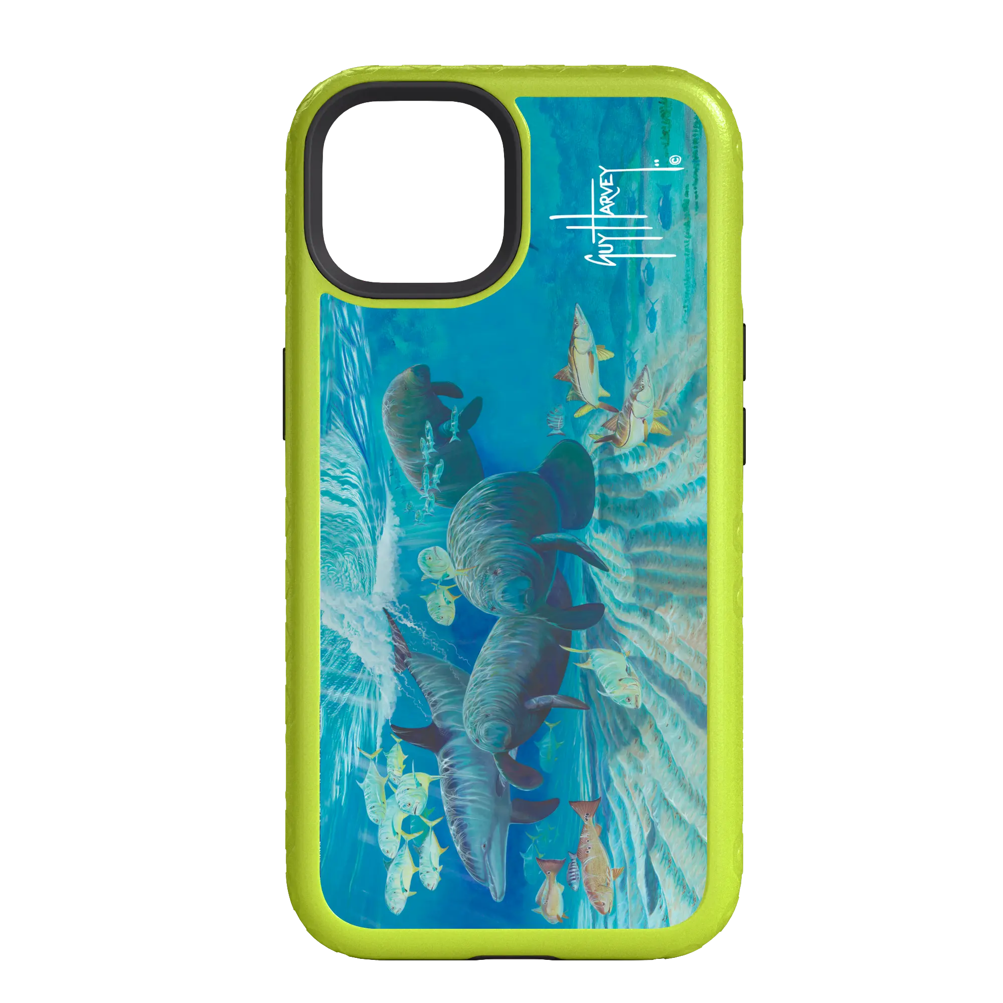 Guy Harvey Fortitude Series for Apple iPhone 14 - Manatee Pass - Custom Case - ElectricLime - cellhelmet