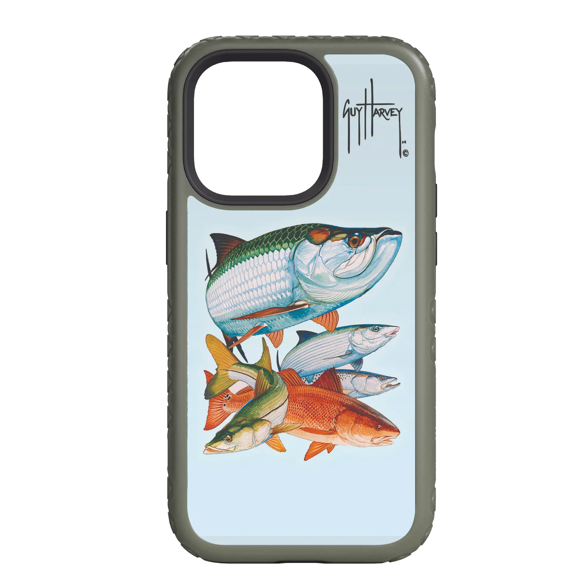Guy Harvey Fortitude Series for Apple iPhone 14 Plus - Inshore Collage - Custom Case - OliveDrabGreen - cellhelmet