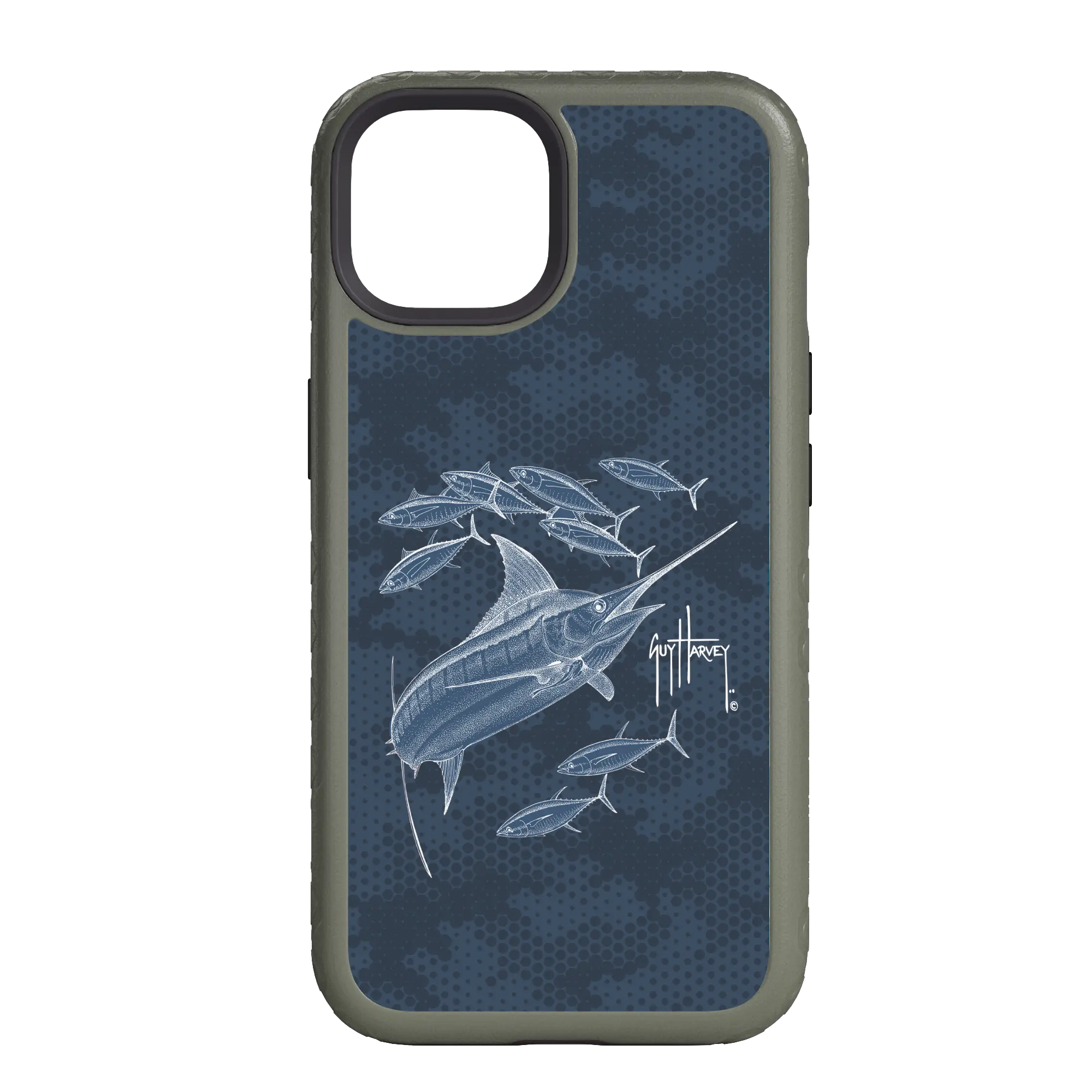Guy Harvey Fortitude Series for Apple iPhone 14 Pro - Blue Camo - Custom Case - OliveDrabGreen - cellhelmet