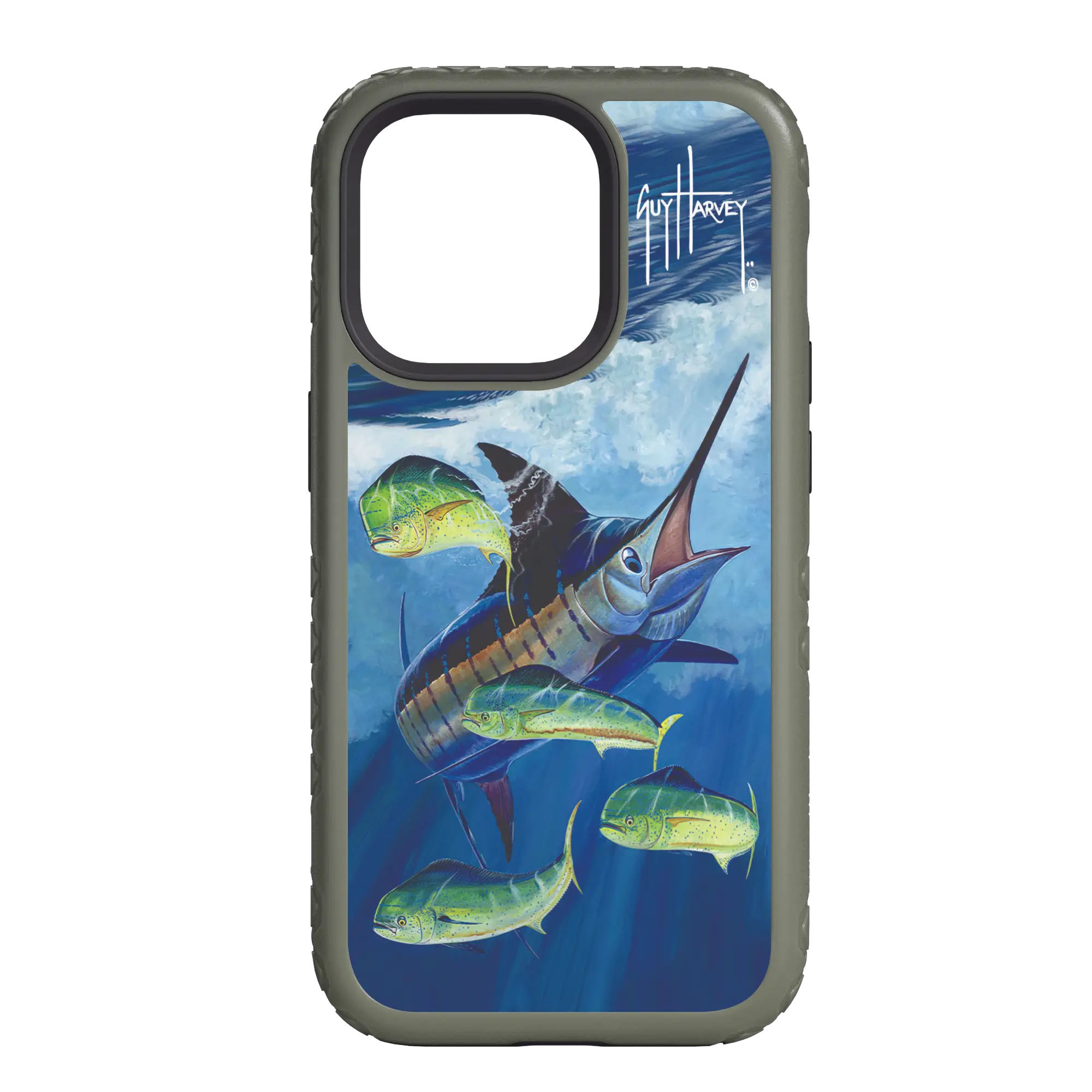 Guy Harvey Fortitude Series for Apple iPhone 14 Pro Max - Four Play - Custom Case - OliveDrabGreen - cellhelmet