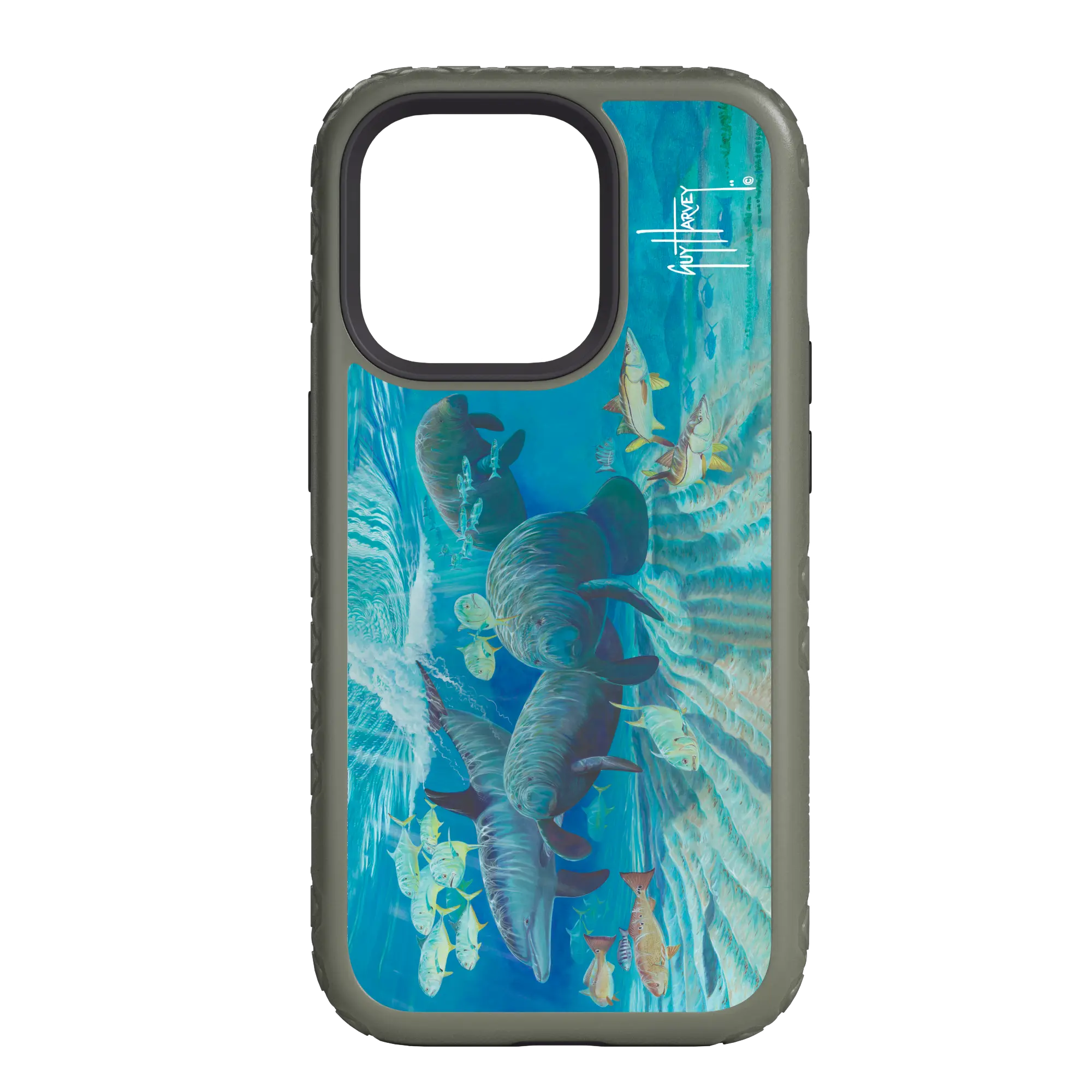 Guy Harvey Fortitude Series for Apple iPhone 14 Pro Max - Manatee Pass - Custom Case - OliveDrabGreen - cellhelmet