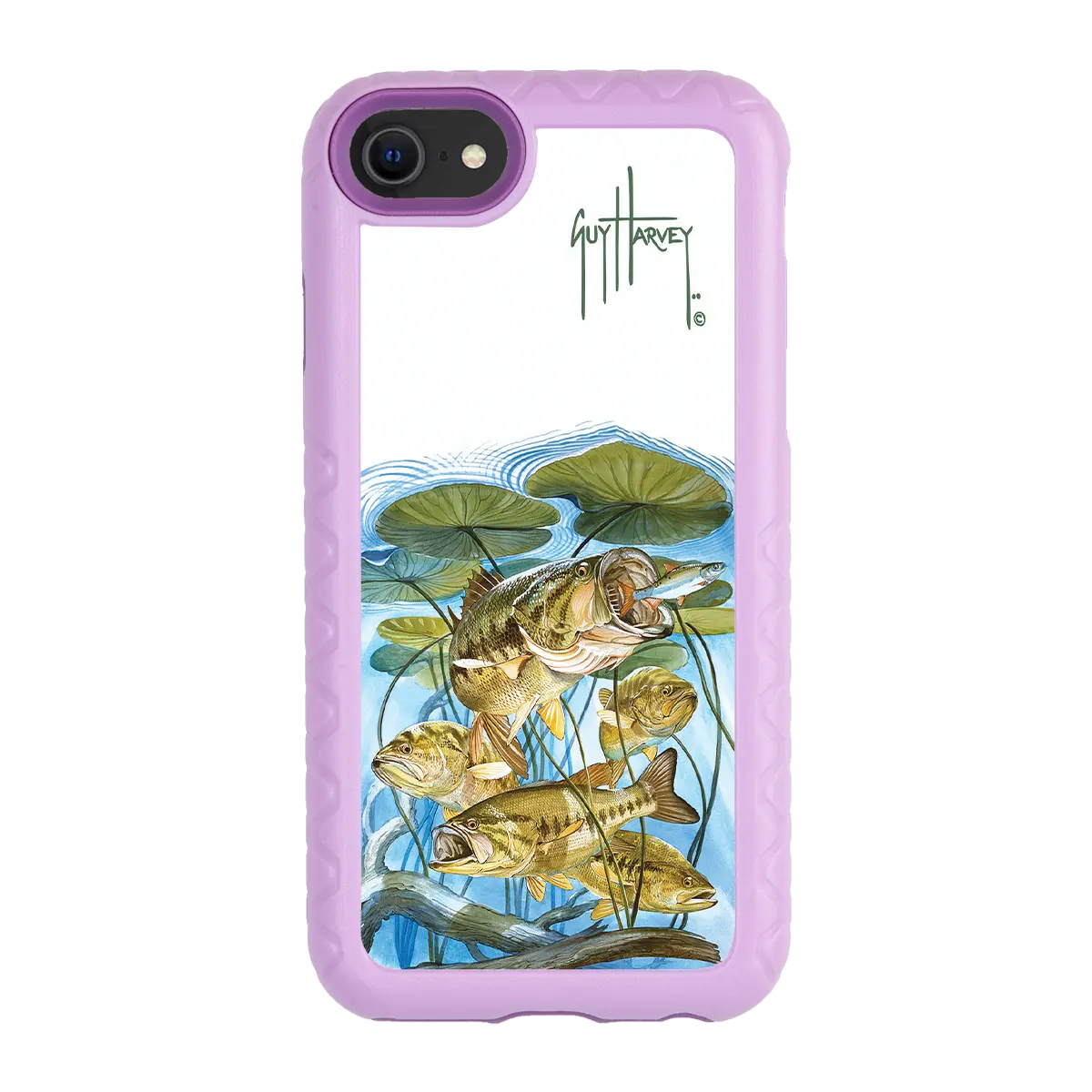 Guy Harvey Fortitude Series for Apple iPhone SE (2020) /6/7/8 - Five Largemouth Under Lilypads - Custom Case - LilacBlossom - cellhelmet