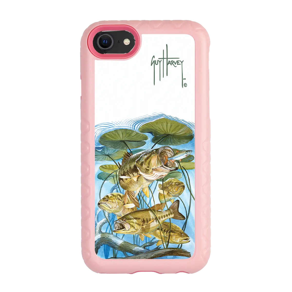 Guy Harvey Fortitude Series for Apple iPhone SE (2020) /6/7/8 - Five Largemouth Under Lilypads - Custom Case - PinkMagnolia - cellhelmet