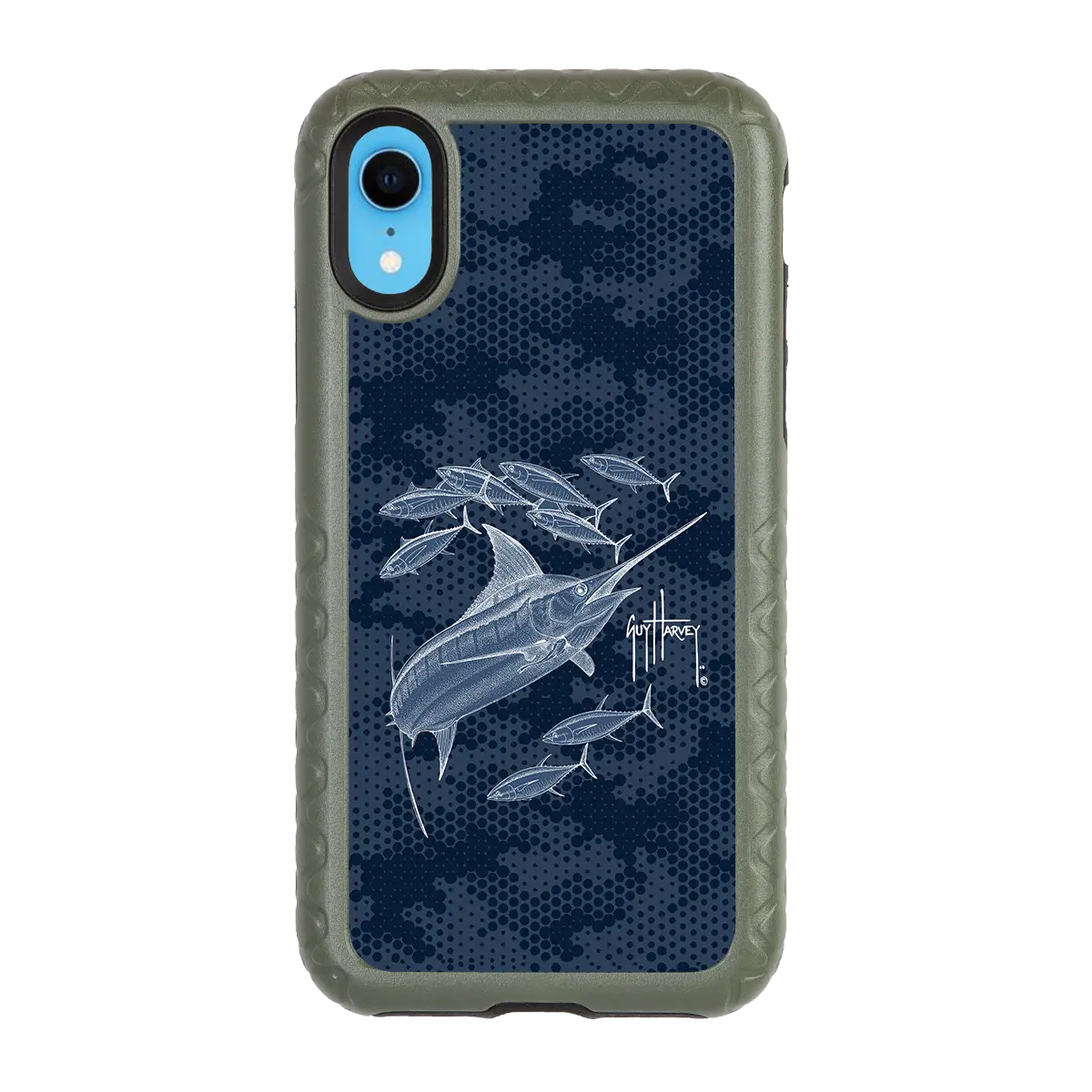 Guy Harvey Fortitude Series for Apple iPhone XR - Blue Camo - Custom Case - OliveDrabGreen - cellhelmet
