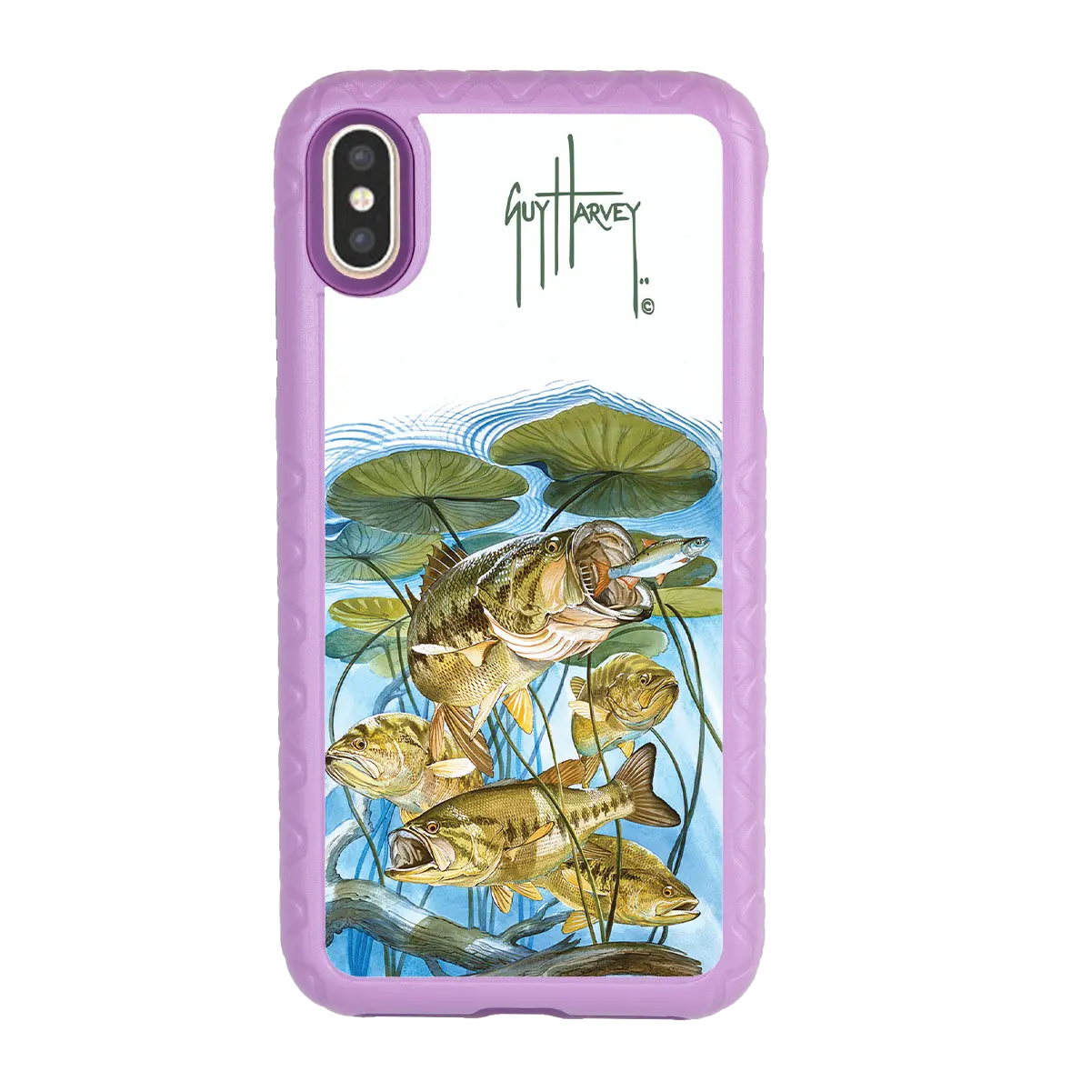 Guy Harvey Fortitude Series for Apple iPhone XS/X - Five Largemouth Under Lilypads - Custom Case - LilacBlossom - cellhelmet