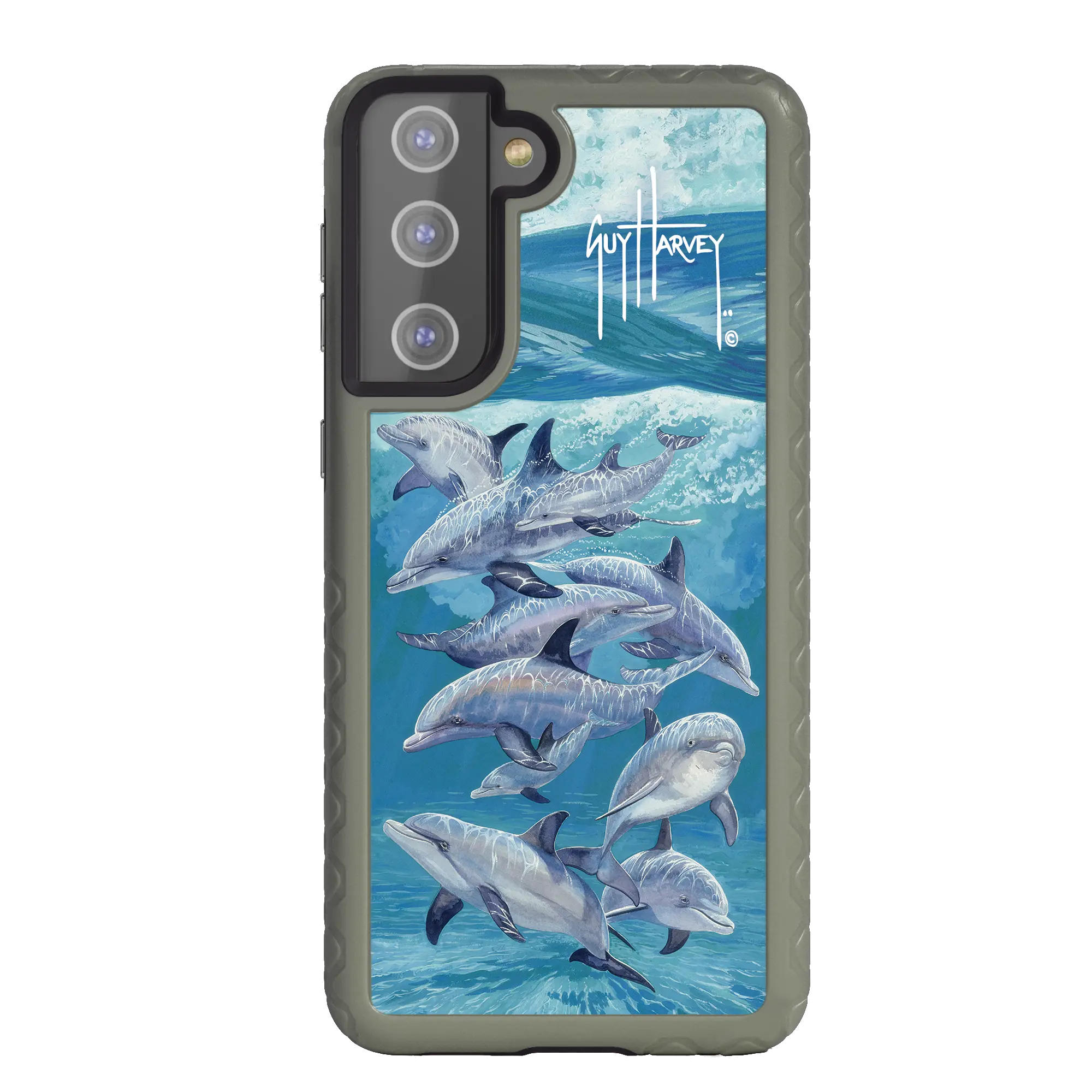 Guy Harvey Fortitude Series for Samsung Galaxy S21 Plus - Bottlenose Dolphins - Custom Case - OliveDrabGreen - cellhelmet