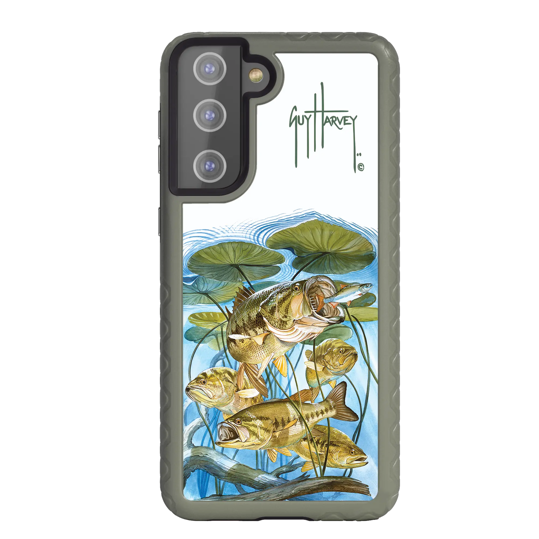 Guy Harvey Fortitude Series for Samsung Galaxy S21 Plus - Five Largemouth Under Lilypads - Custom Case - OliveDrabGreen - cellhelmet