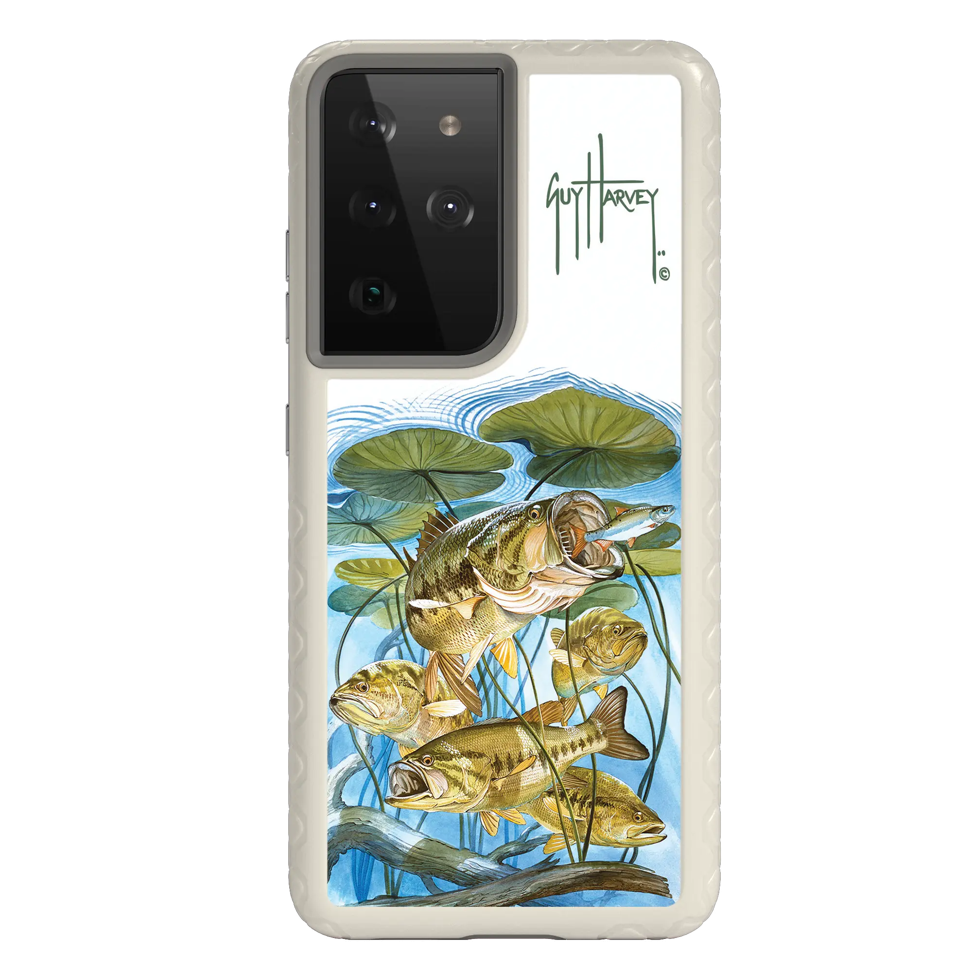 Guy Harvey Fortitude Series for Samsung Galaxy S21 Ultra - Five Largemouth Under Lilypads - Custom Case - Gray - cellhelmet