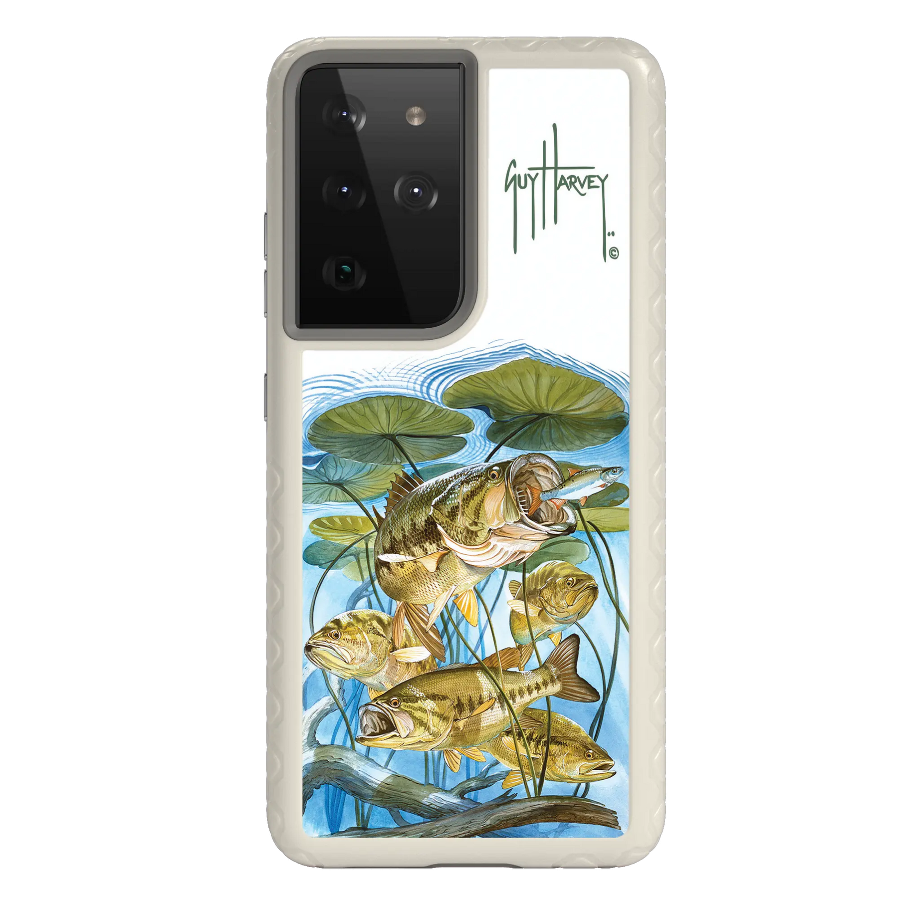 Guy Harvey Fortitude Series for Samsung Galaxy S21 Ultra - Five Largemouth Under Lilypads - Custom Case - Gray - cellhelmet