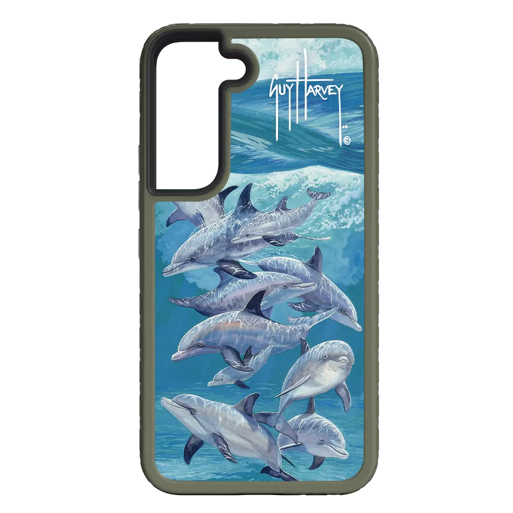 Guy Harvey Fortitude Series for Samsung Galaxy S22 Plus - Bottlenose Dolphins - Custom Case - OliveDrabGreen - cellhelmet