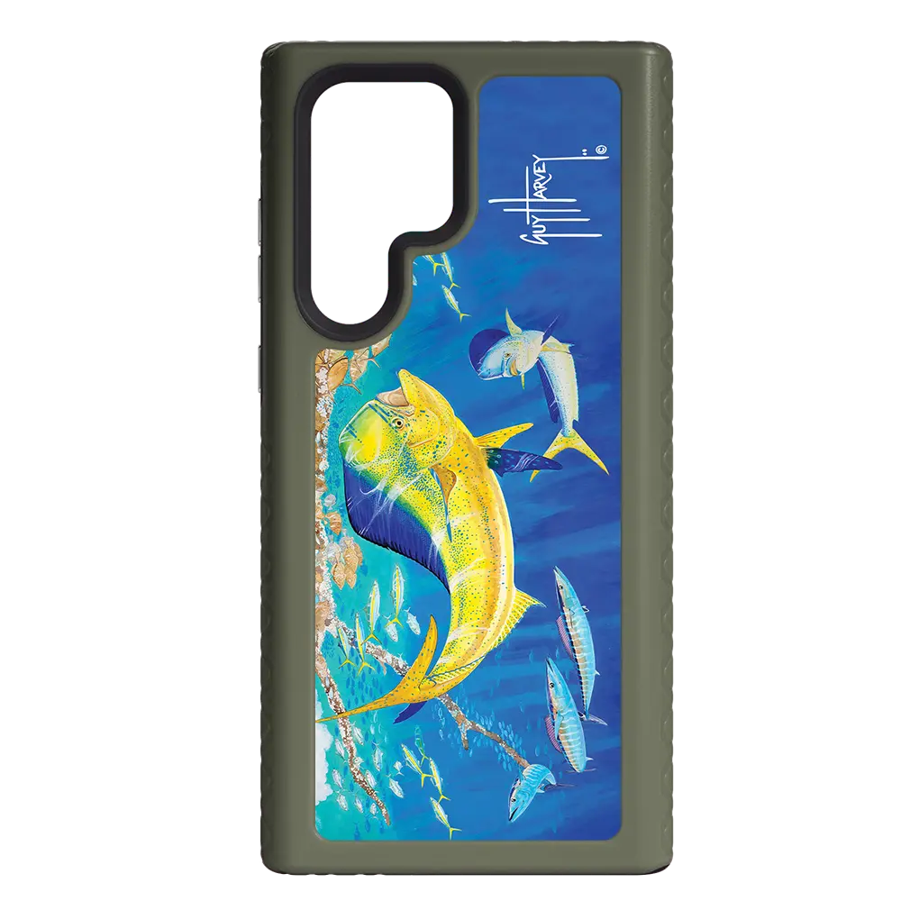 Guy Harvey Fortitude Series for Samsung Galaxy S22 Ultra - Dolphin Oasis - Custom Case - OliveDrabGreen - cellhelmet