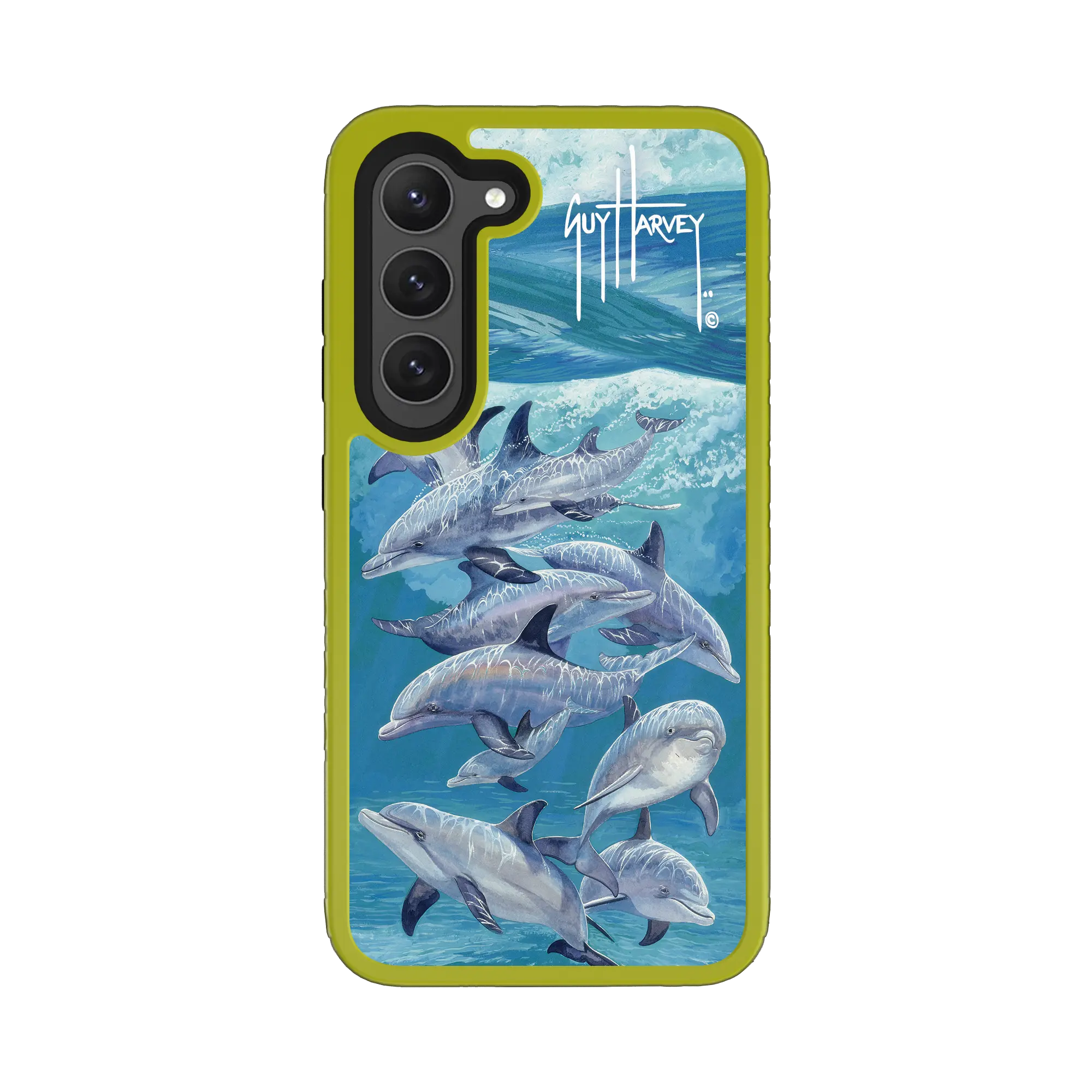 Guy Harvey Fortitude Series for Samsung Galaxy S23 - Bottlenose Dolphins - Custom Case - ElectricLime - cellhelmet