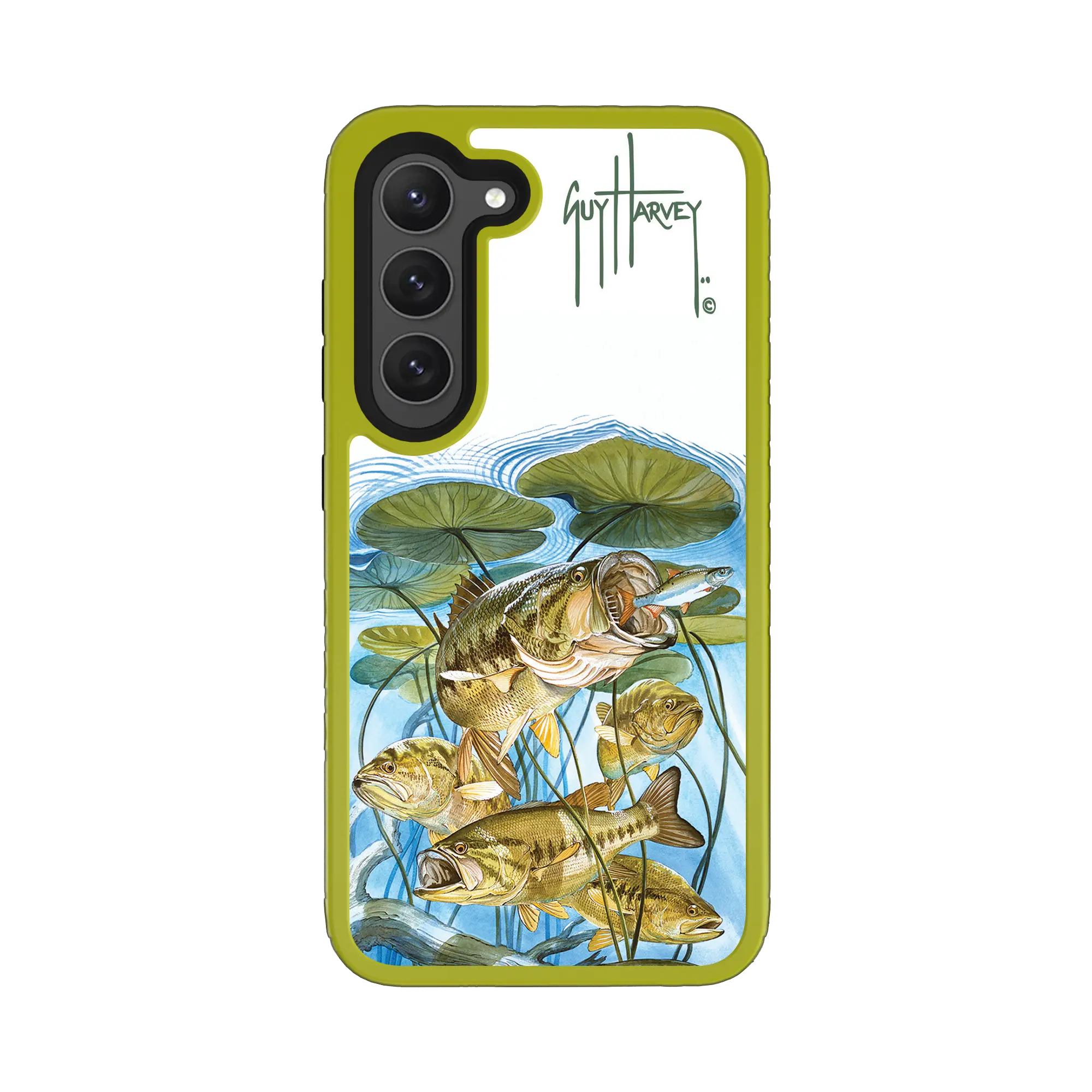 Guy Harvey Fortitude Series for Samsung Galaxy S23 - Five Largemouth Under Lilypads - Custom Case - ElectricLime - cellhelmet