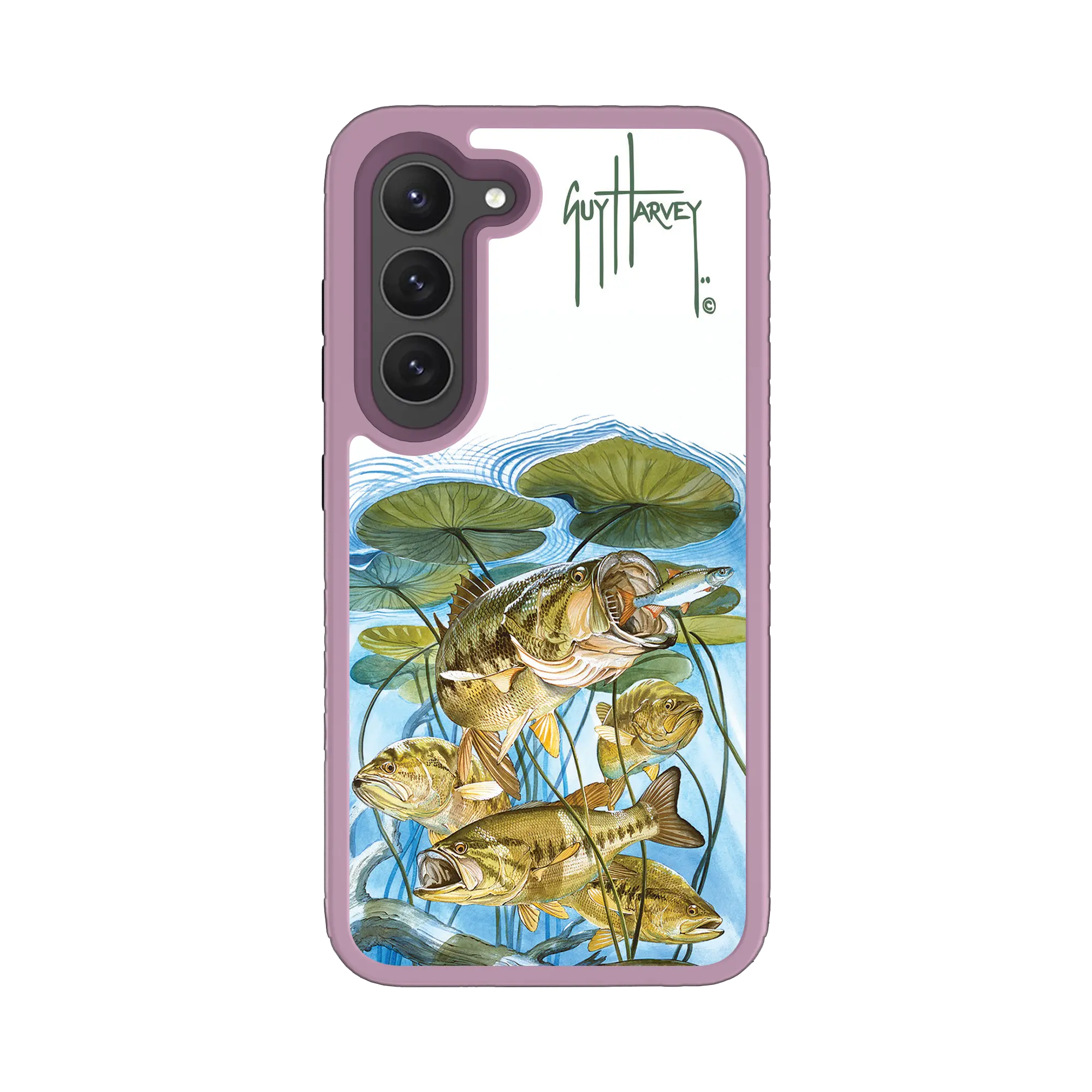 Guy Harvey Fortitude Series for Samsung Galaxy S23 - Five Largemouth Under Lilypads - Custom Case - LilacBlossomPurple - cellhelmet