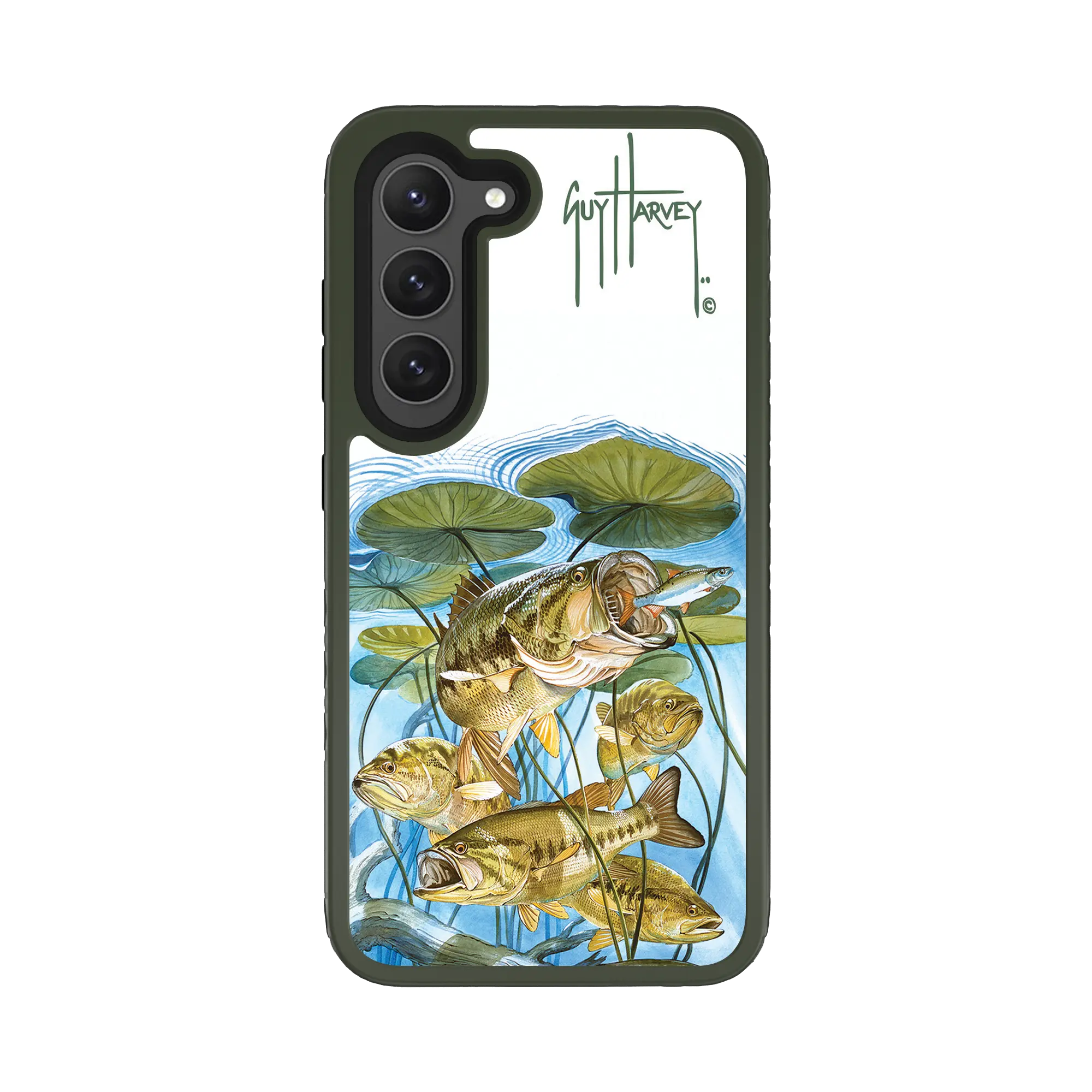 Guy Harvey Fortitude Series for Samsung Galaxy S23 - Five Largemouth Under Lilypads - Custom Case - OliveDrabGreen - cellhelmet