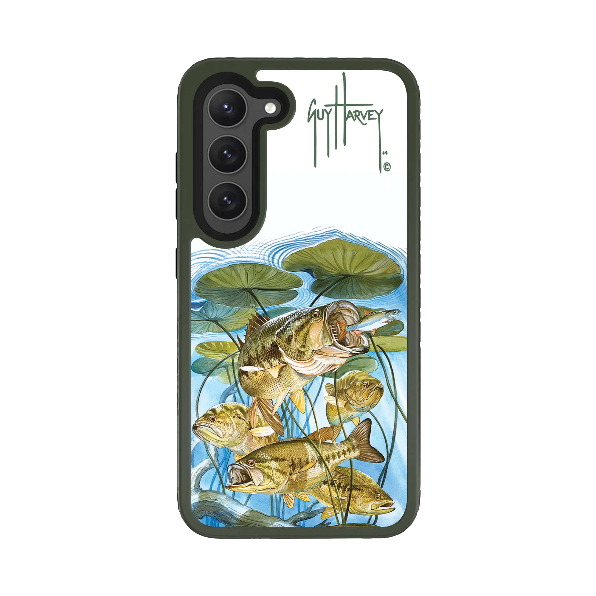 Guy Harvey Fortitude Series for Samsung Galaxy S23 Plus - Five Largemouth Under Lilypads - Custom Case - OliveDrabGreen - cellhelmet