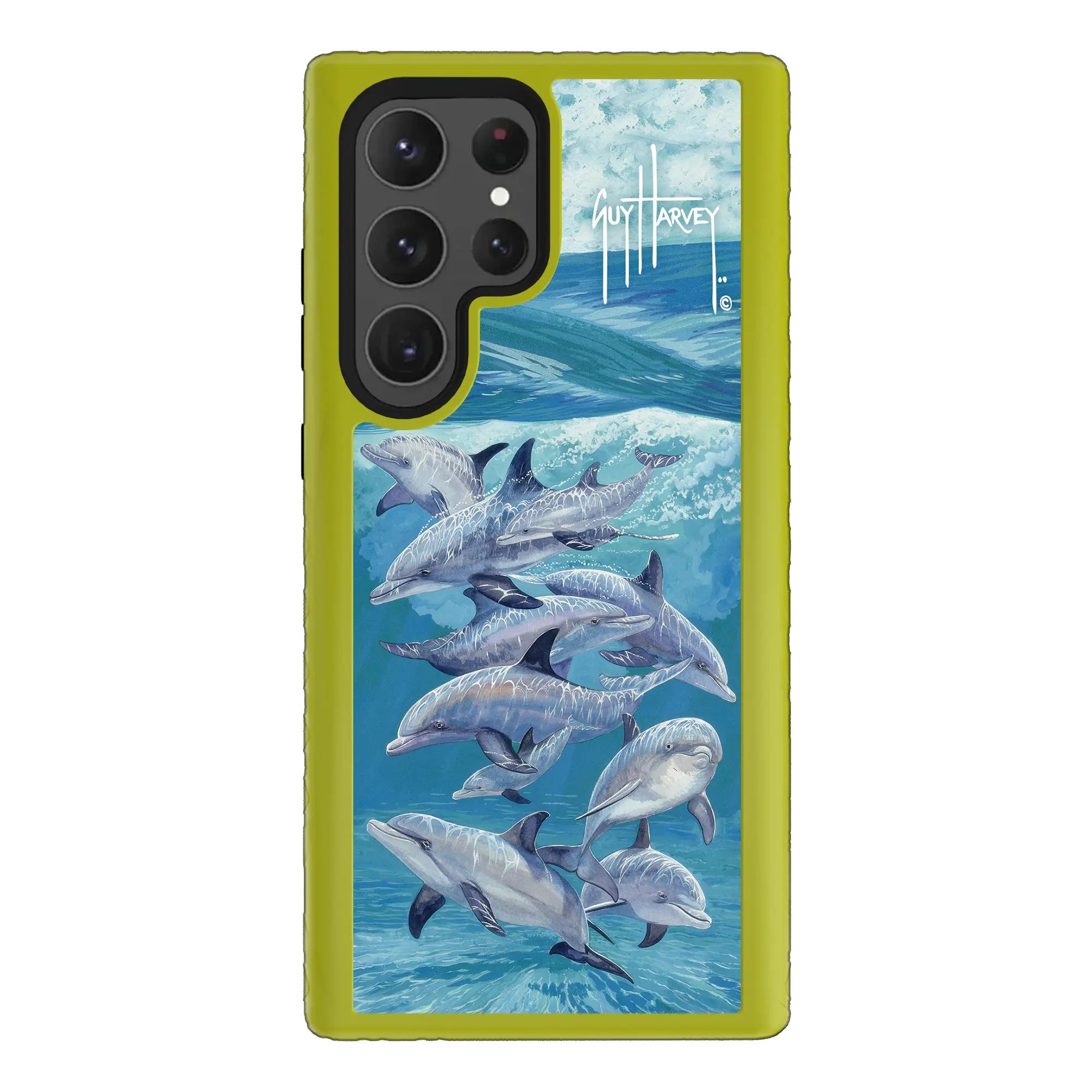 Guy Harvey Fortitude Series for Samsung Galaxy S23 Ultra - Bottlenose Dolphins - Custom Case - ElectricLime - cellhelmet