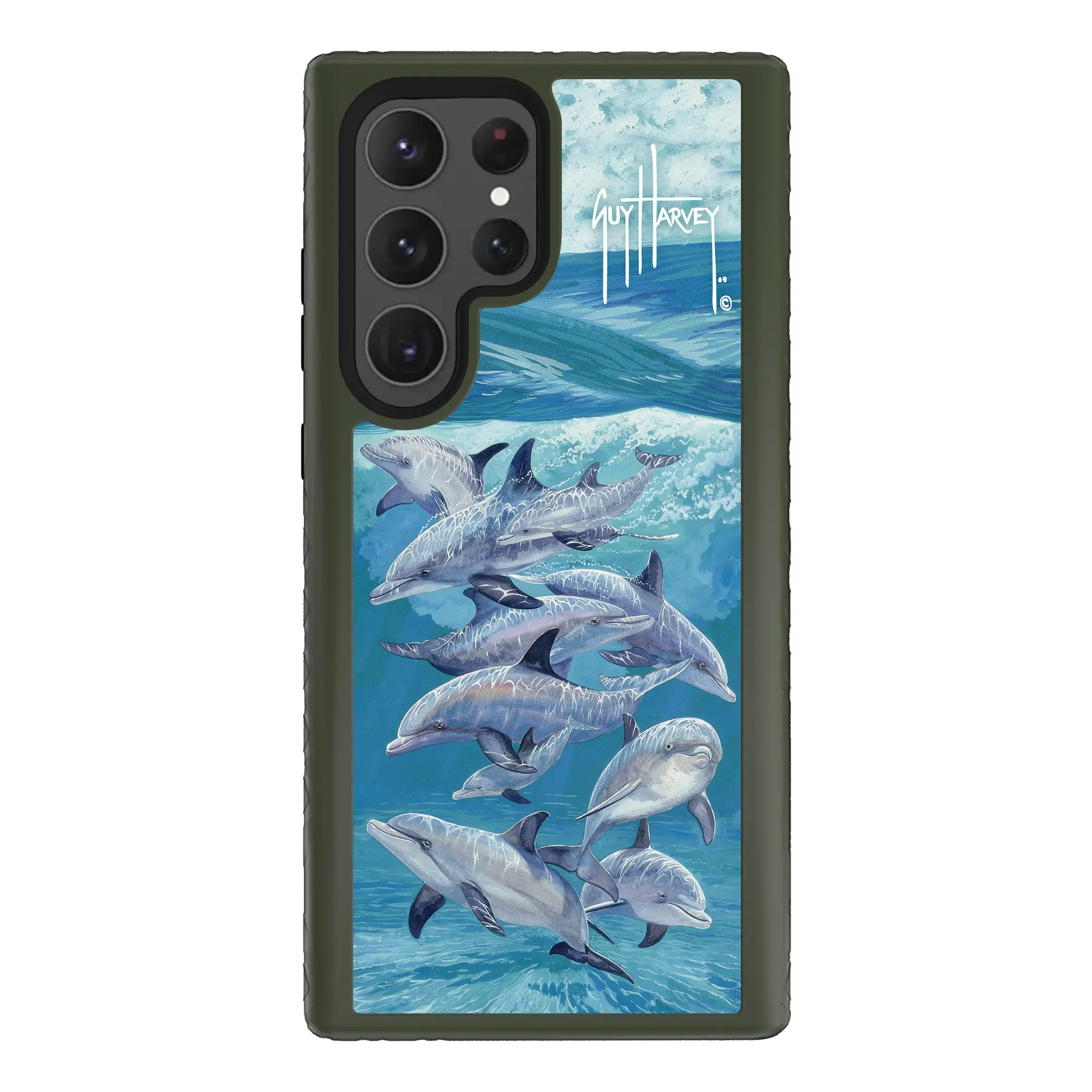 Guy Harvey Fortitude Series for Samsung Galaxy S23 Ultra - Bottlenose Dolphins - Custom Case - OliveDrabGreen - cellhelmet