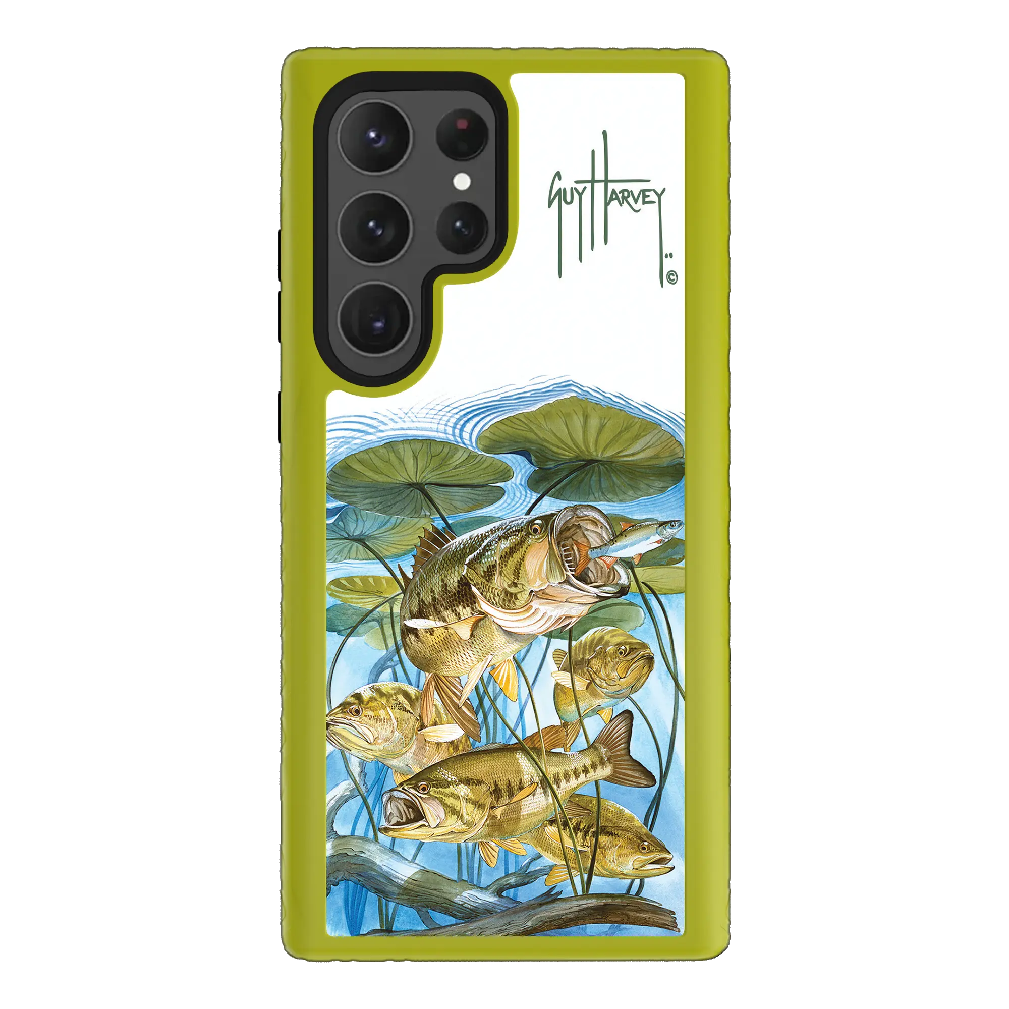 Guy Harvey Fortitude Series for Samsung Galaxy S23 Ultra - Five Largemouth Under Lilypads - Custom Case - ElectricLime - cellhelmet