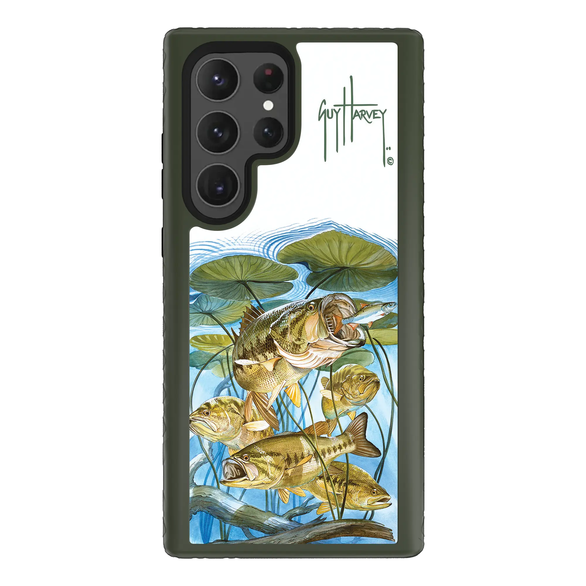 Guy Harvey Fortitude Series for Samsung Galaxy S23 Ultra - Five Largemouth Under Lilypads - Custom Case - OliveDrabGreen - cellhelmet