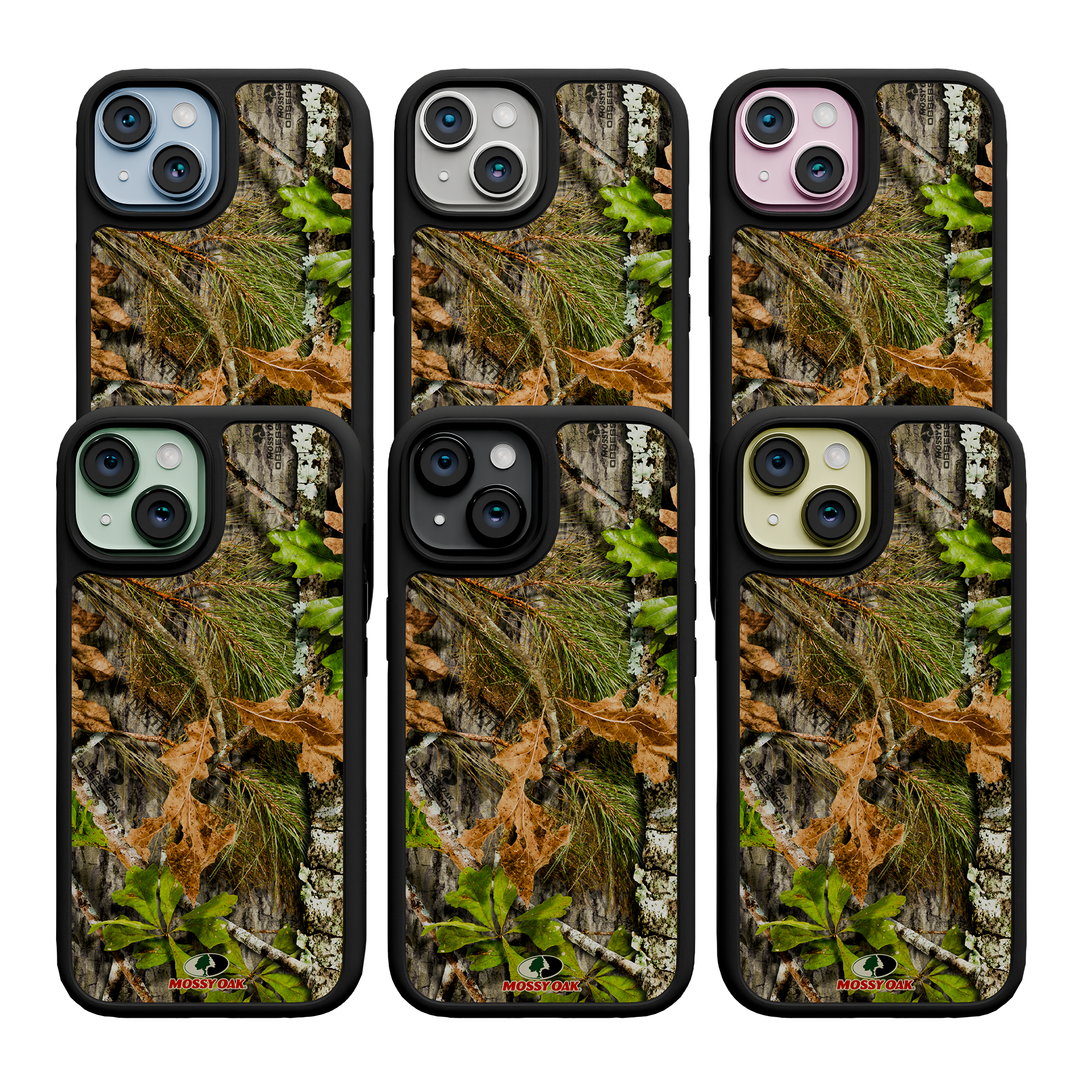 Shock-Absorbent MagSafe® Case for Apple iPhone 15 | Mossy Oak Obsession Camo Onyx Black