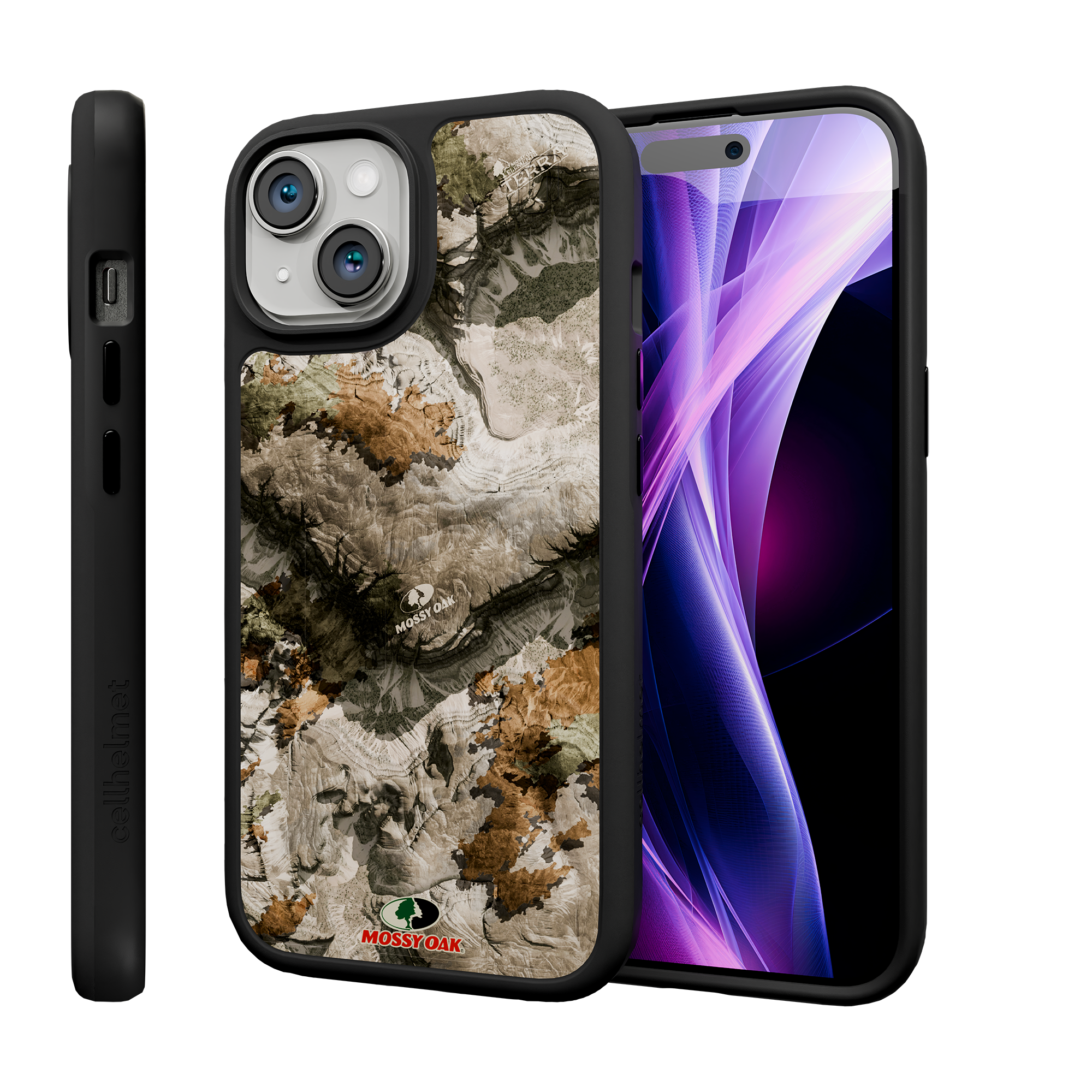 Shock-Absorbent MagSafe® Case for Apple iPhone 15 | Mossy Oak Terra Gila Camo Onyx Black