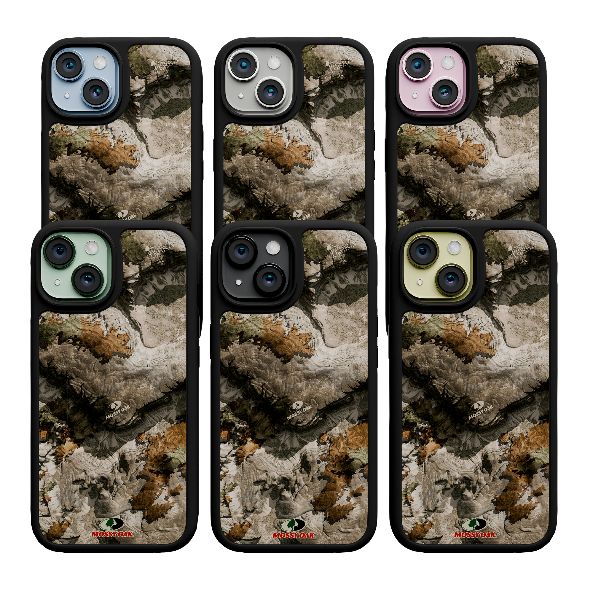 Shock-Absorbent MagSafe® Case for Apple iPhone 15 | Mossy Oak Terra Gila Camo Onyx Black
