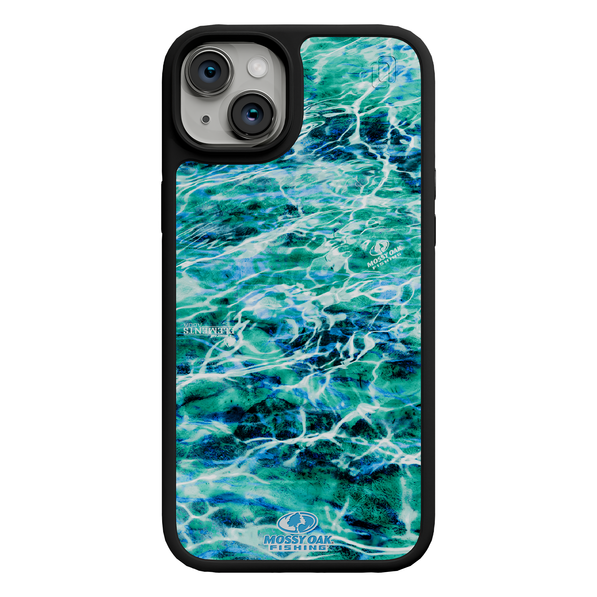 Shock-Absorbent MagSafe® Case for Apple iPhone 15 Plus | Mossy Oak Agua Seafoam Blue Camo Onyx Black