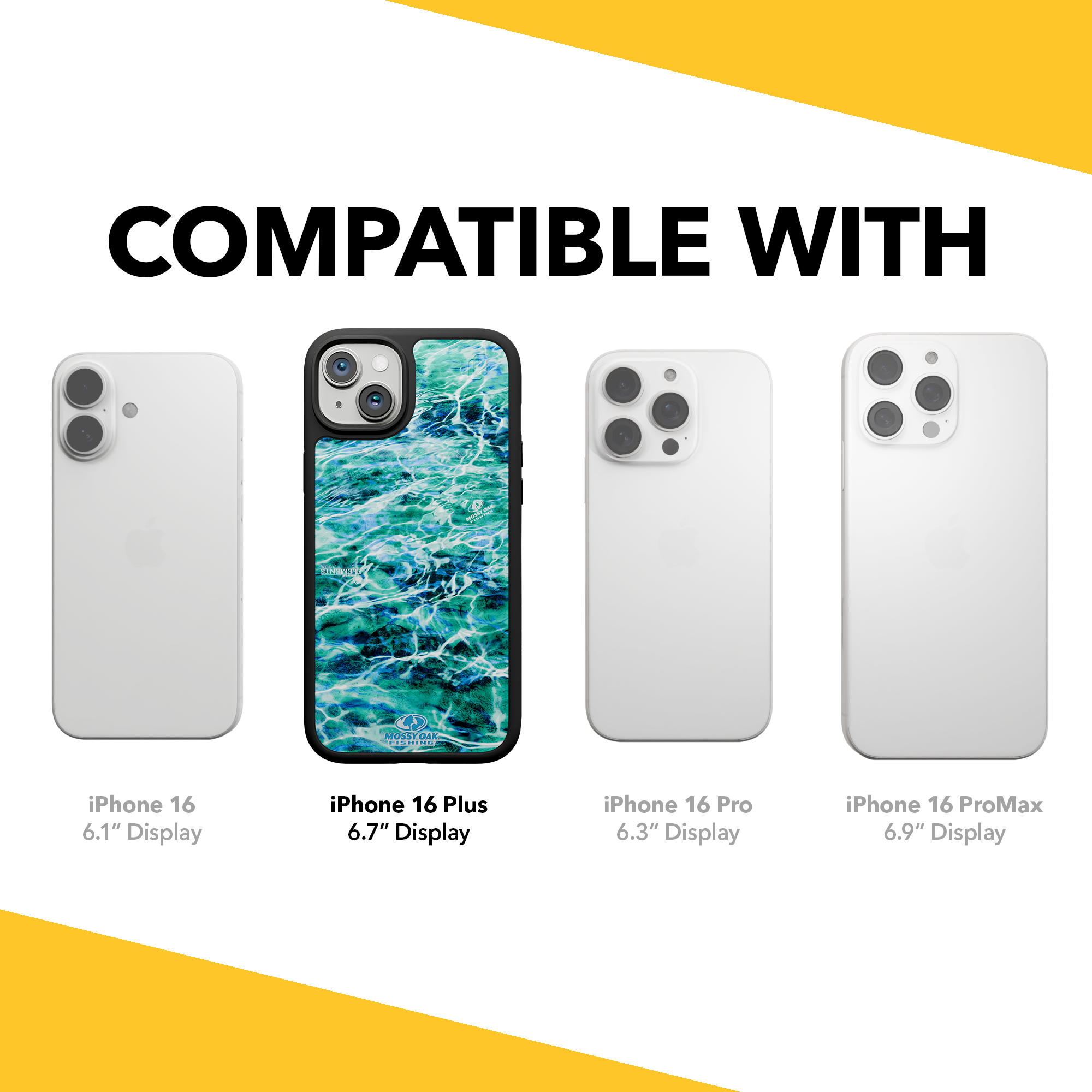 Shock-Absorbent MagSafe® Case for Apple iPhone 15 Plus | Mossy Oak Agua Seafoam Blue Camo Onyx Black