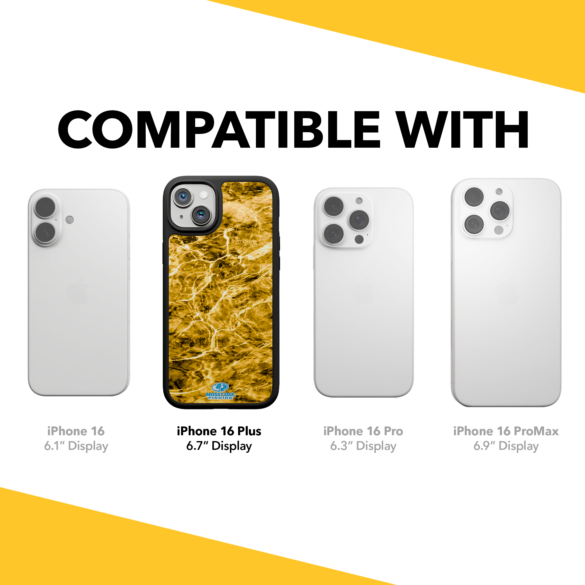 Shock-Absorbent MagSafe® Case for Apple iPhone 15 Plus | Mossy Oak Agua Yellowfin Camo Onyx Black