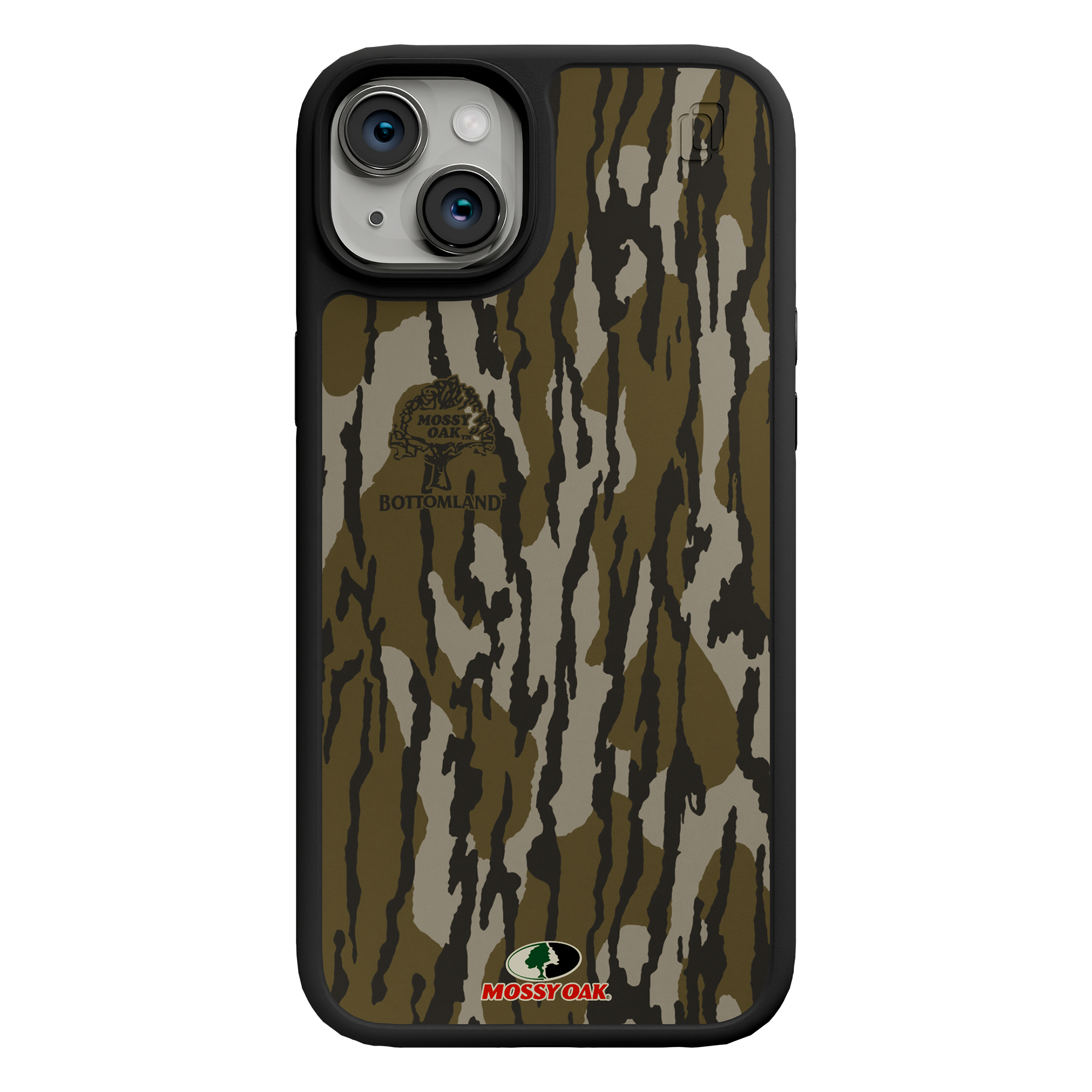 Shock-Absorbent MagSafe® Case for Apple iPhone 15 Plus | Mossy Oak Bottomland Camo Onyx Black