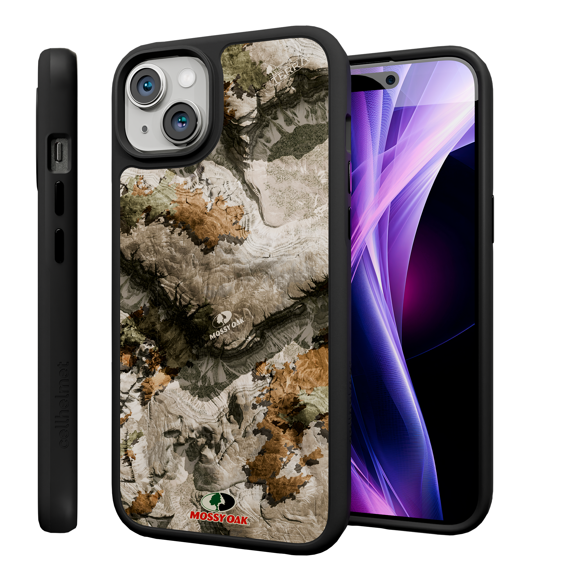 Shock-Absorbent MagSafe® Case for Apple iPhone 15 Plus | Mossy Oak Terra Gila Camo Onyx Black