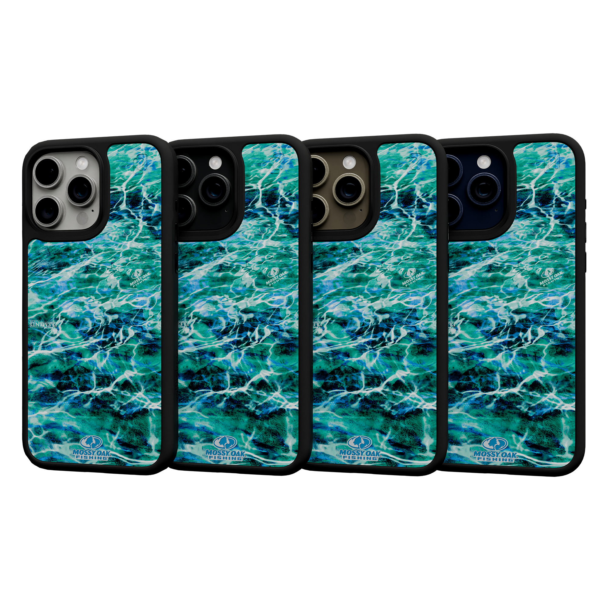 Shock-Absorbent MagSafe® Case for Apple iPhone 15 Pro Max | Mossy Oak Agua Seafoam Blue Camo Onyx Black